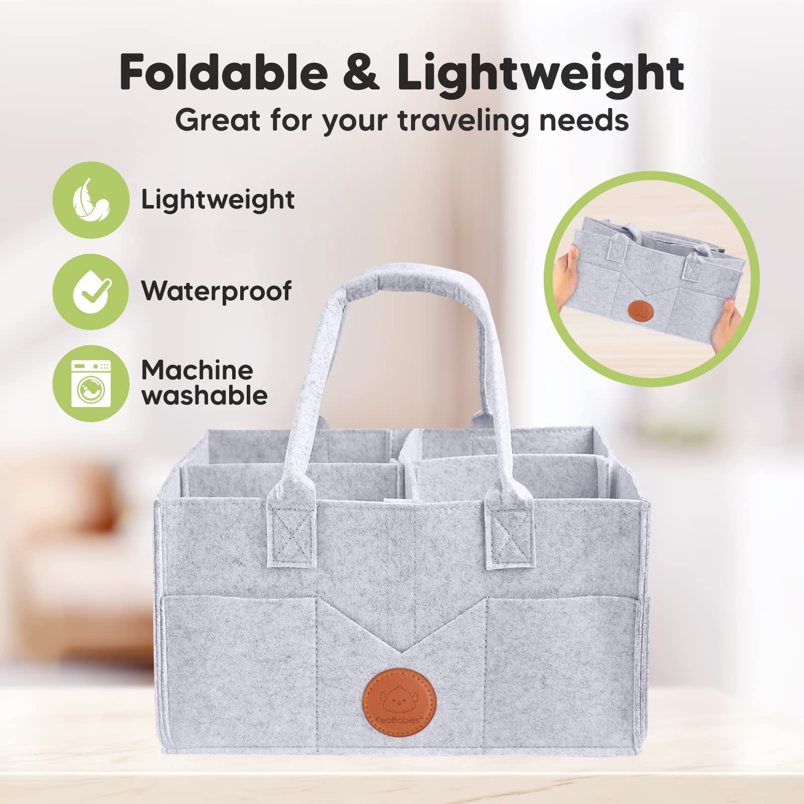 KeaBabies Baby Wrap Carrier & Diaper Caddy Organizer - Adjustable Infant Sling, Large Diaper Organizer for Changing Table - Soft & Breathable for Newborn to Toddler - Perfect for Home, Travel & On-the-Go Parenting