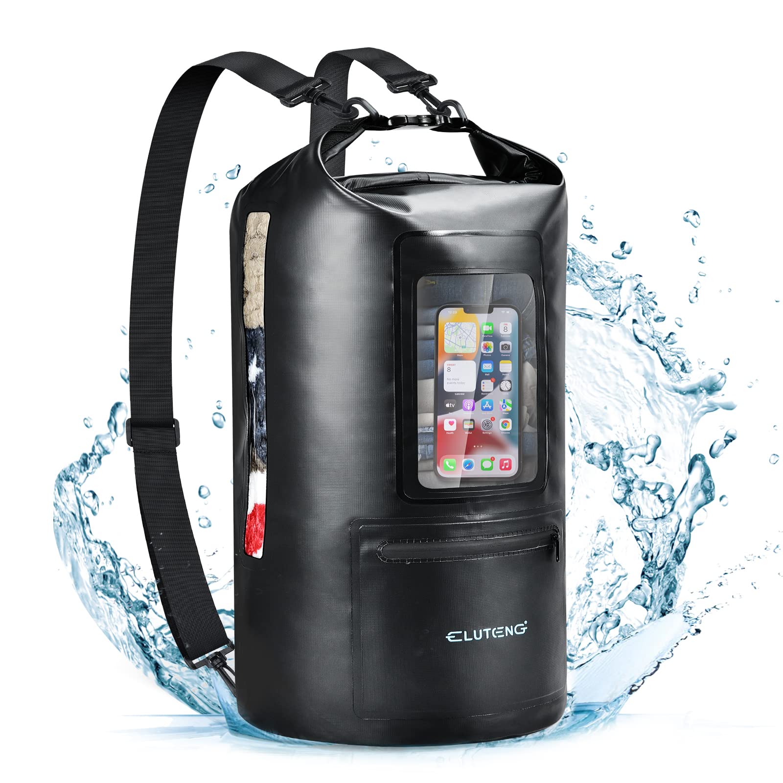 ELUTENG 20L Waterproof Dry Bag Backpack - Lightweight Dry Sack with Bottle Holder for Kayaking, Hiking, Camping & Beach Activities