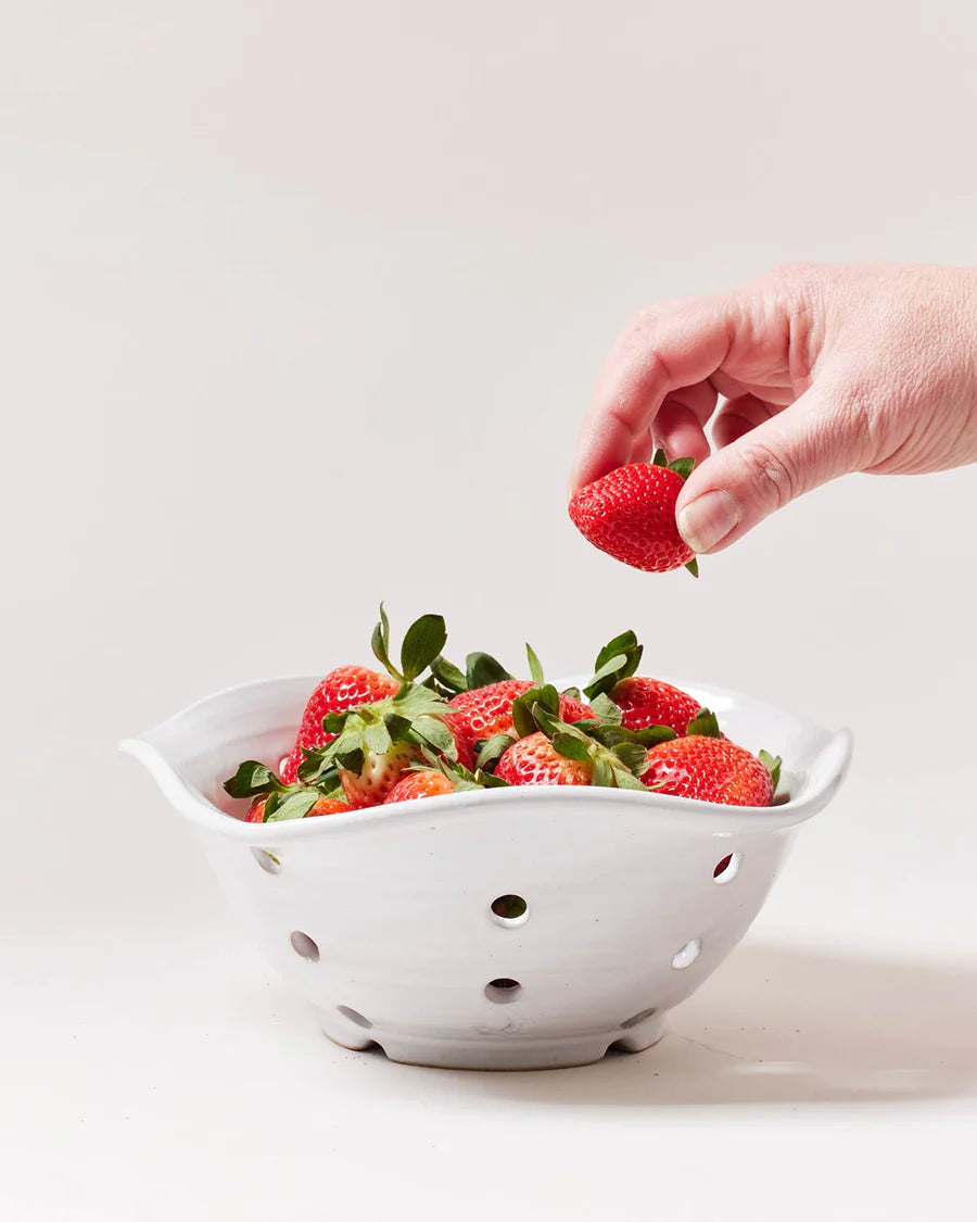 Farmhouse Pottery Windrow Berry Bowl - Handmade Ceramic Fruit Serving Bowl for Berries, Salad, Snacks - Perfect for Farmhouse Kitchen, Dining Table, and Entertaining