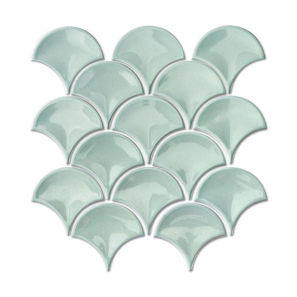 Marina Sky Blue Fish Scale Gloss Mosaic Tile - Premium Ceramic Wall & Floor Tiles for Bathroom, Kitchen Backsplash, and Pool Decor