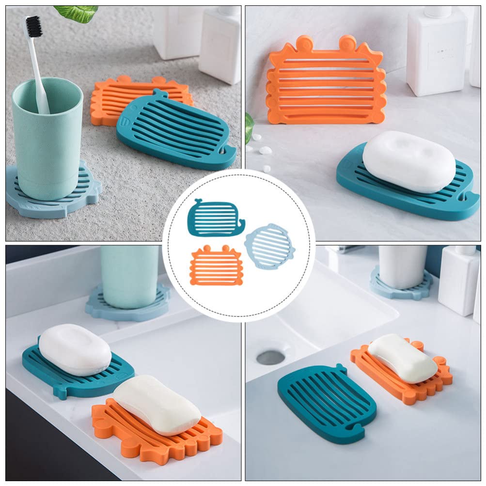 HEMOTON 3-Piece Hollow Soap Dish Set with Drain - Non-Slip Soap Holder for Bathroom, Shower, Kitchen & Laundry Room - Perfect for Shower Caddies, Vanity Organizers & Sink Countertops