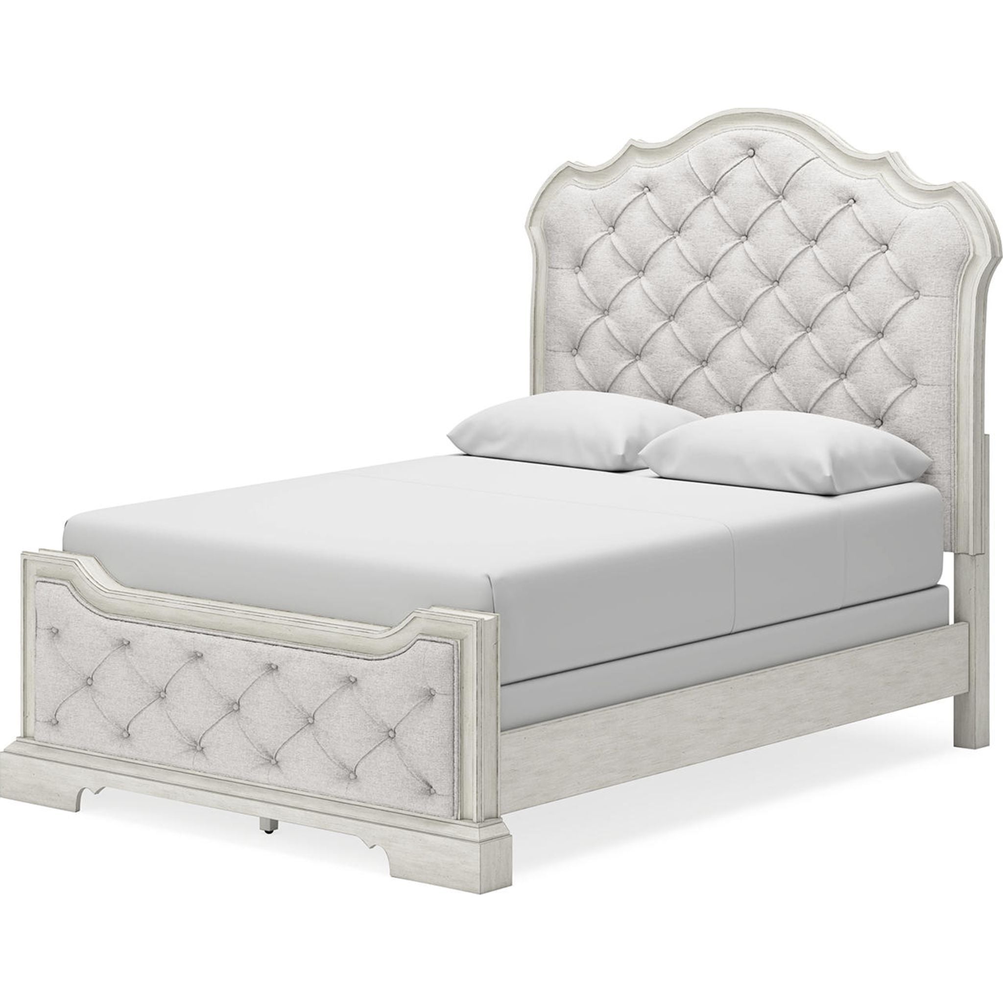 Arlendyne Upholstered Queen Bed Frame with Button Tufted Headboard - Antique White Finish for Luxurious Bedroom Decor | Perfect for Master Bedrooms, Guest Rooms & Modern Apartments