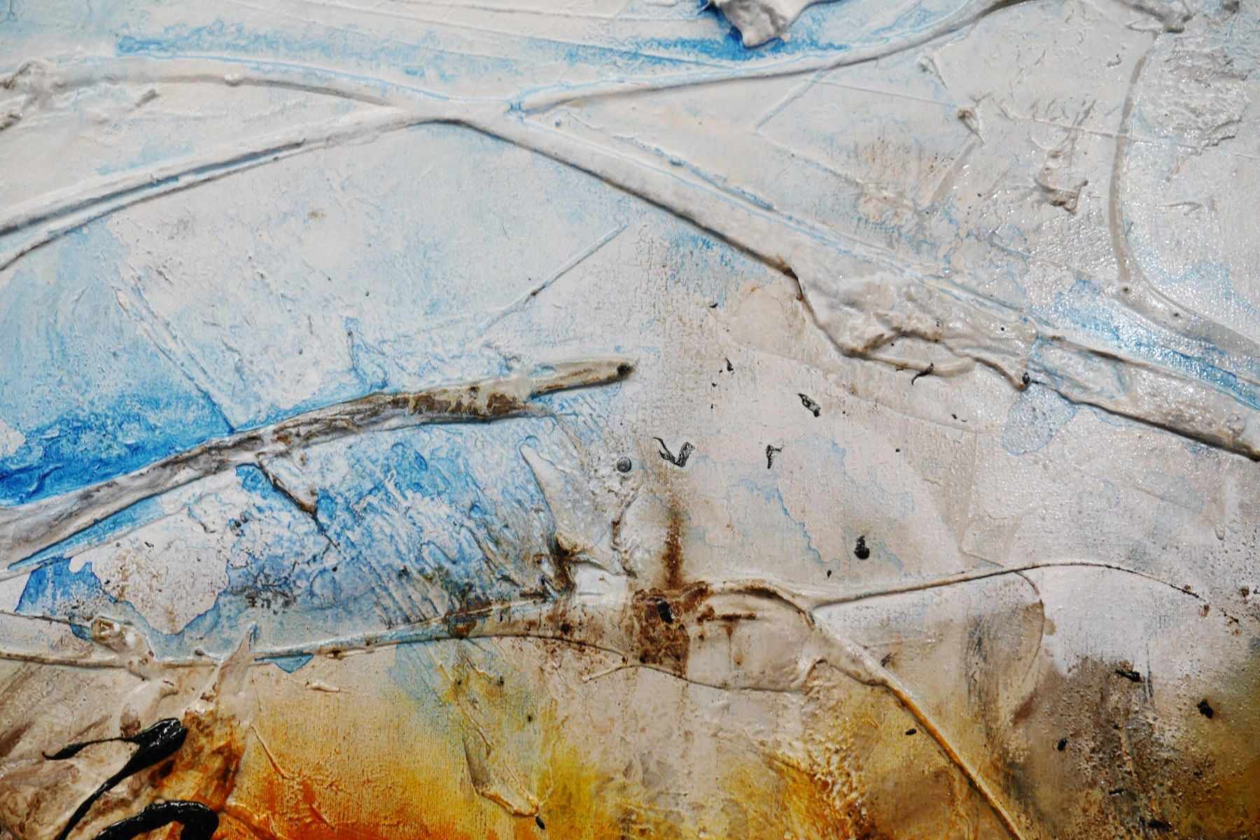 Blue Pools 240cm x 100cm Abstract Canvas Painting in Black, Sienna, White & Blue - Modern Wall Art for Living Room, Bedroom or Office Decor