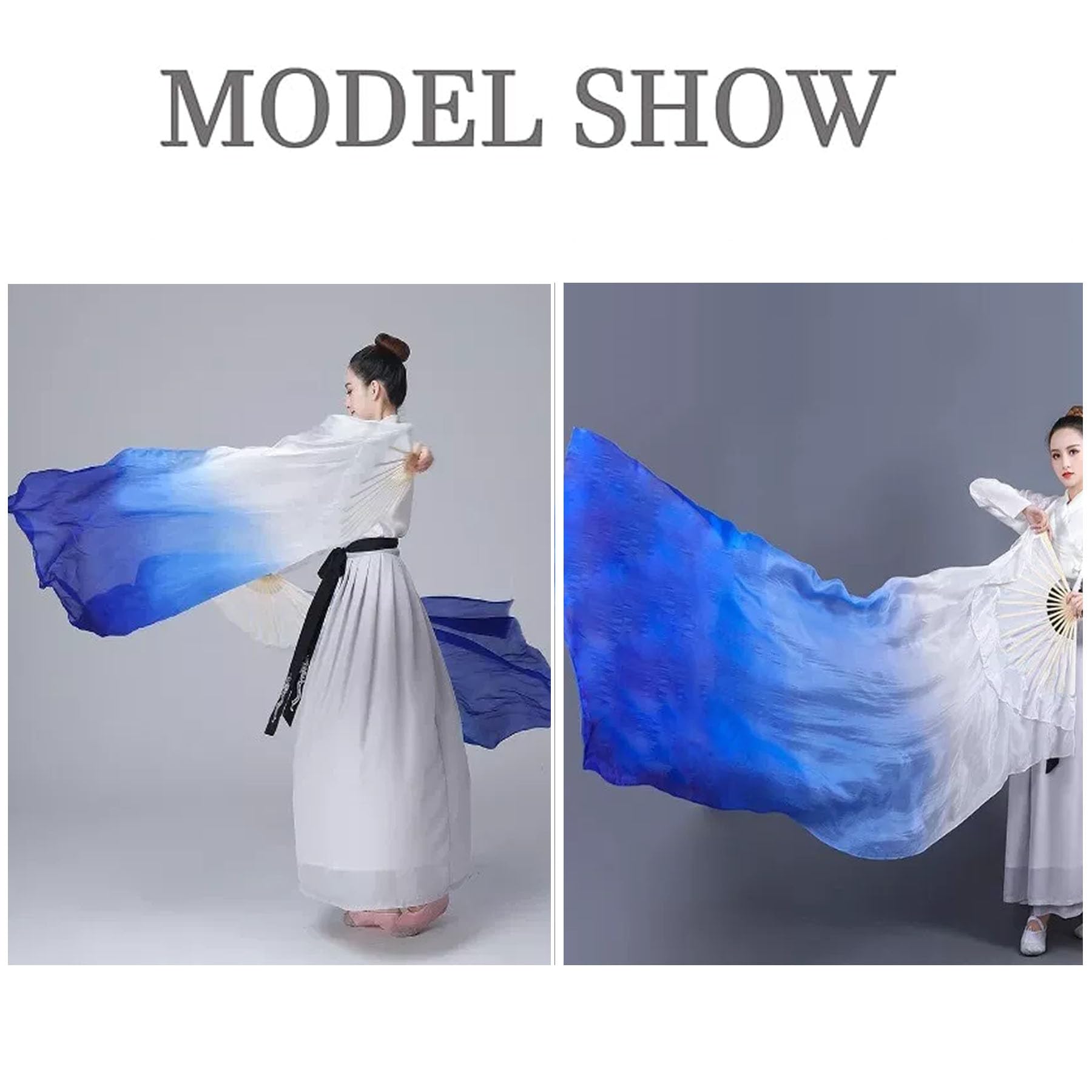 Handmade Silk Belly Dance Fan Veils - Long Bamboo Fans for Women Performers | Stage & Practice Use