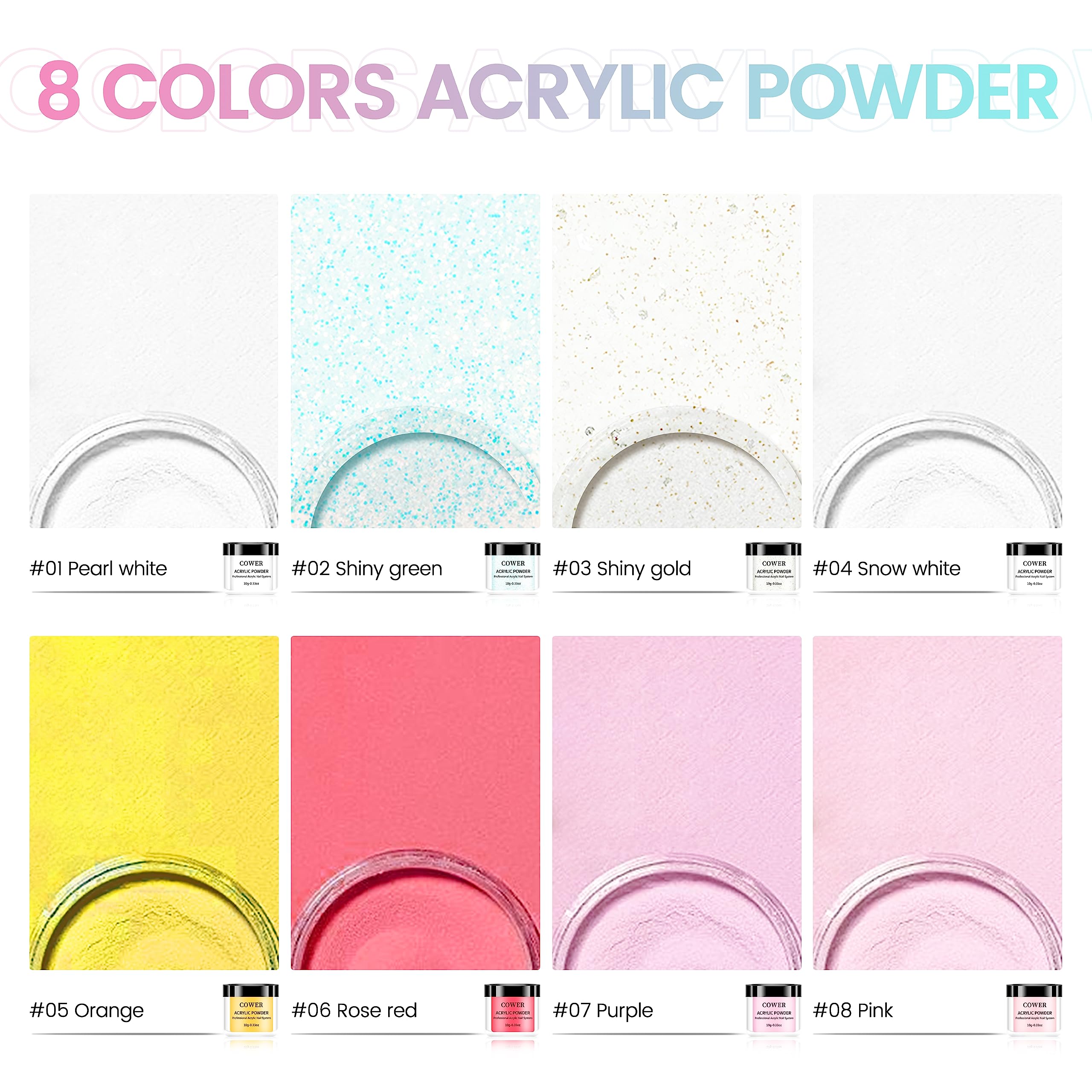 Professional Acrylic Nail Kit for Beginners - 8 Colors Acrylic Powder, Nail Liquid, Brush & Complete Tools Set | DIY Salon-Quality Manicures at Home, Perfect for Nail Art & False Nail Application