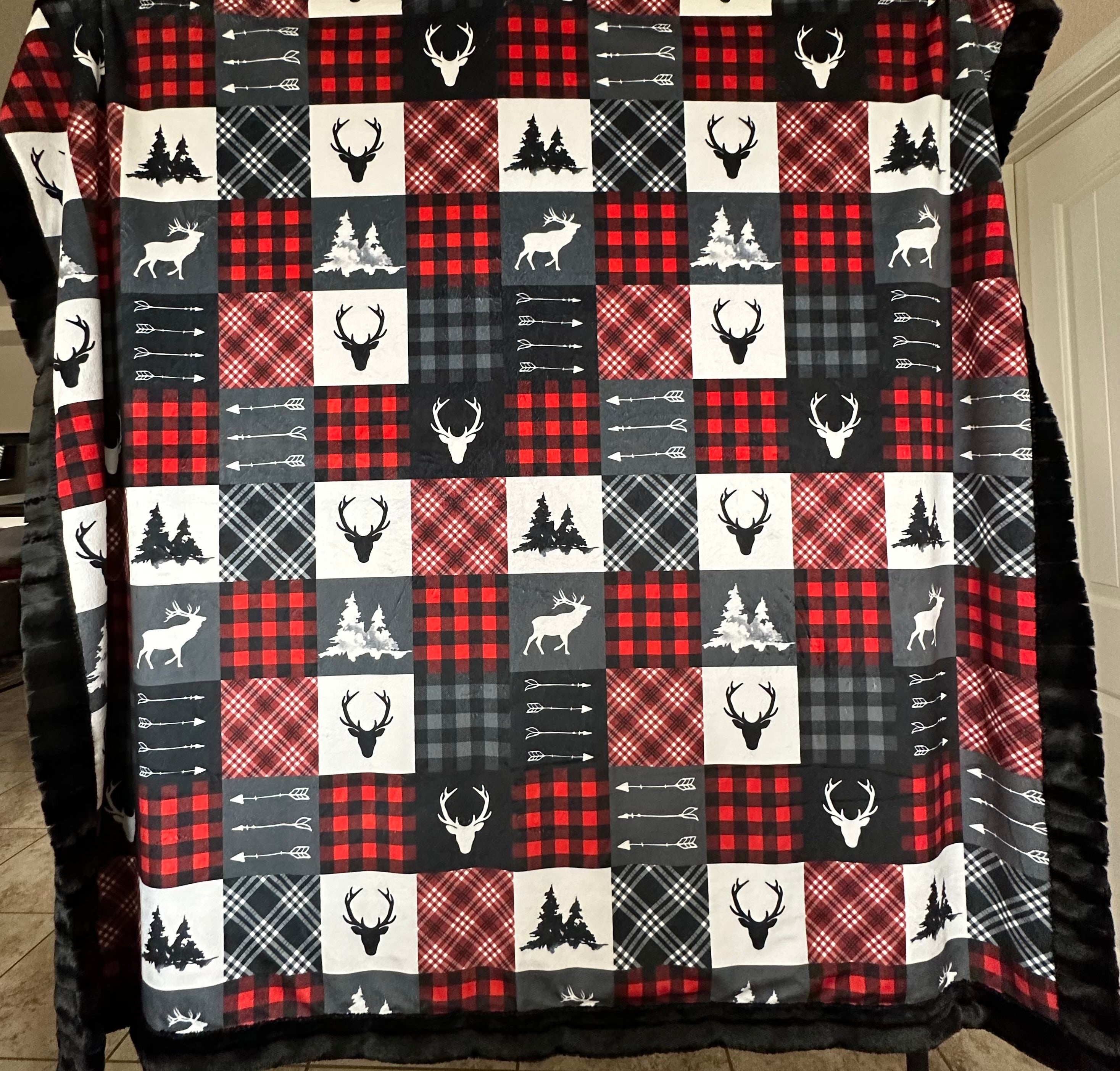 Premium Black Chinchilla Patchwork Throw Blanket - Soft Minky Fabric, 57x62 Inches - Perfect for Kids, Toddlers, Travel & Cozy Home Decor