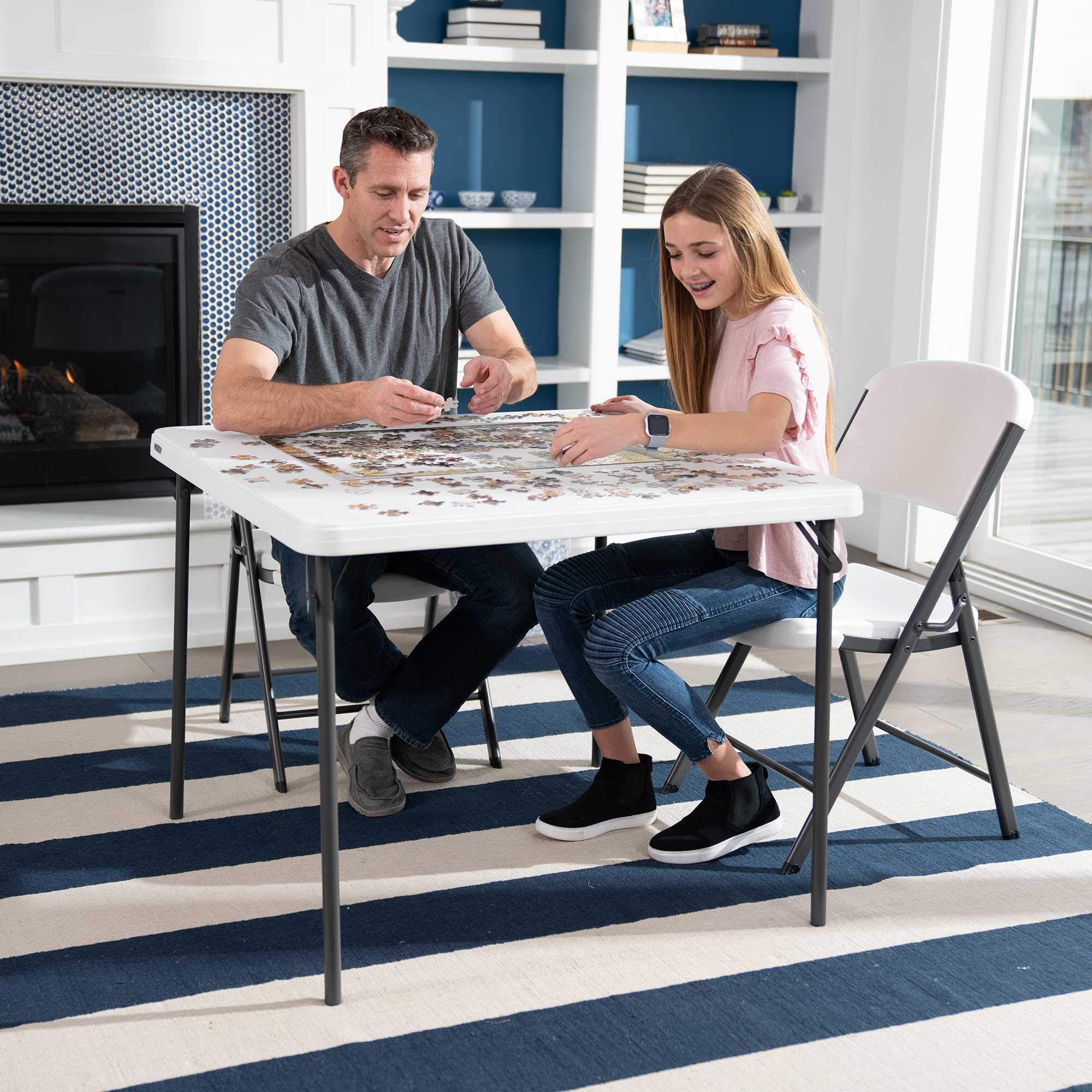 Lifetime 80783 37-Inch Commercial Grade Square Folding Card Table - White Granite Finish | Durable & Sturdy for Parties, Game Nights, and Events