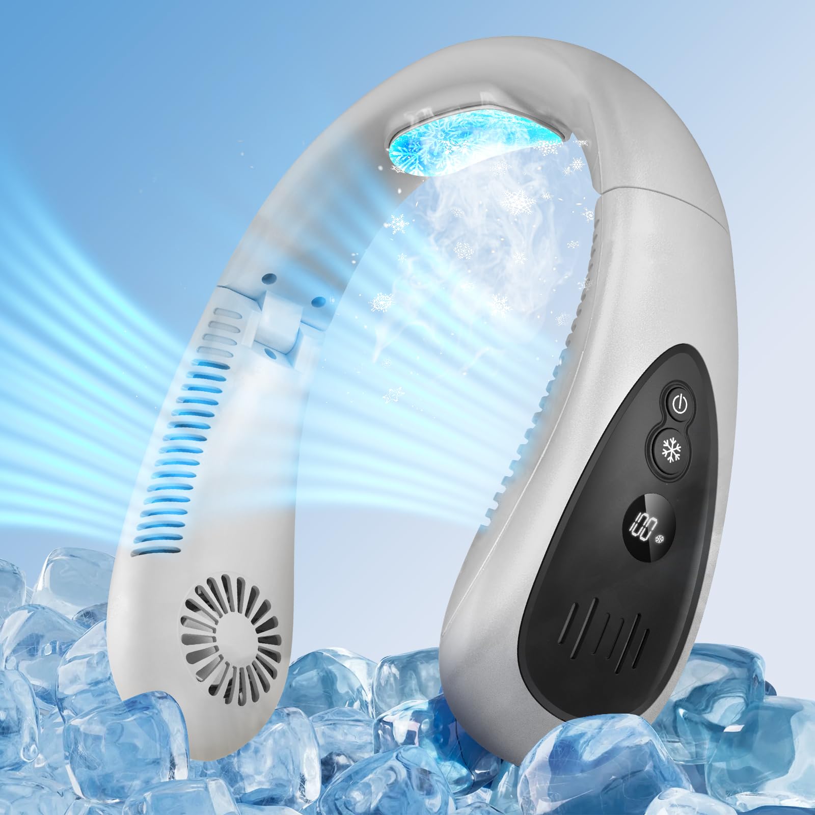 Portable Neck Fan with 5000mAh Battery & Semiconductor Cooling - USB Rechargeable Bladeless Personal Fan, 3 Speed Settings, White - Perfect for Outdoor Activities, Office, Travel & Summer Cooling