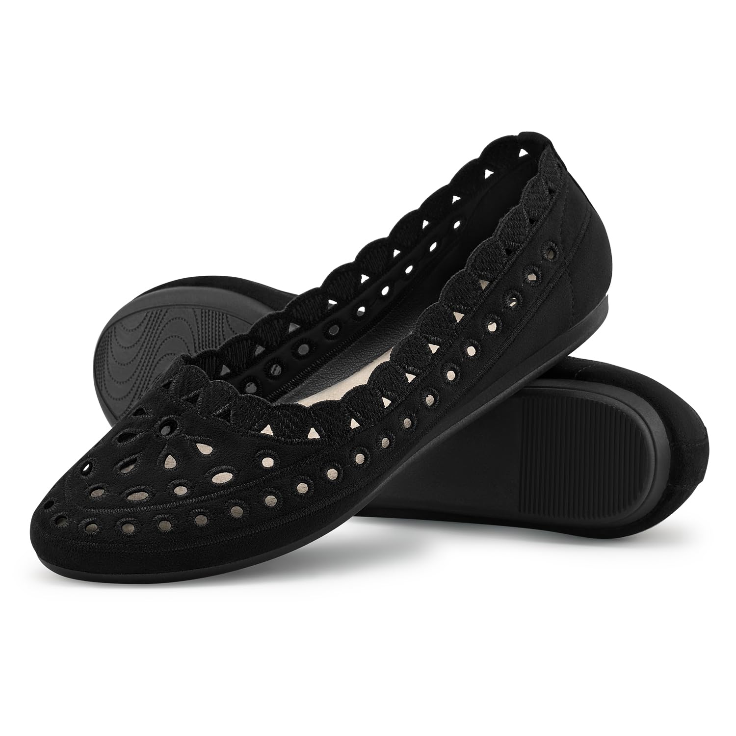 VEEYOO Women's Floral Ballet Flats - Comfortable Suede Microfiber Dress Shoes with Round Toe & Breathable Mesh | Perfect for Office, Wedding, Party & Casual Wear