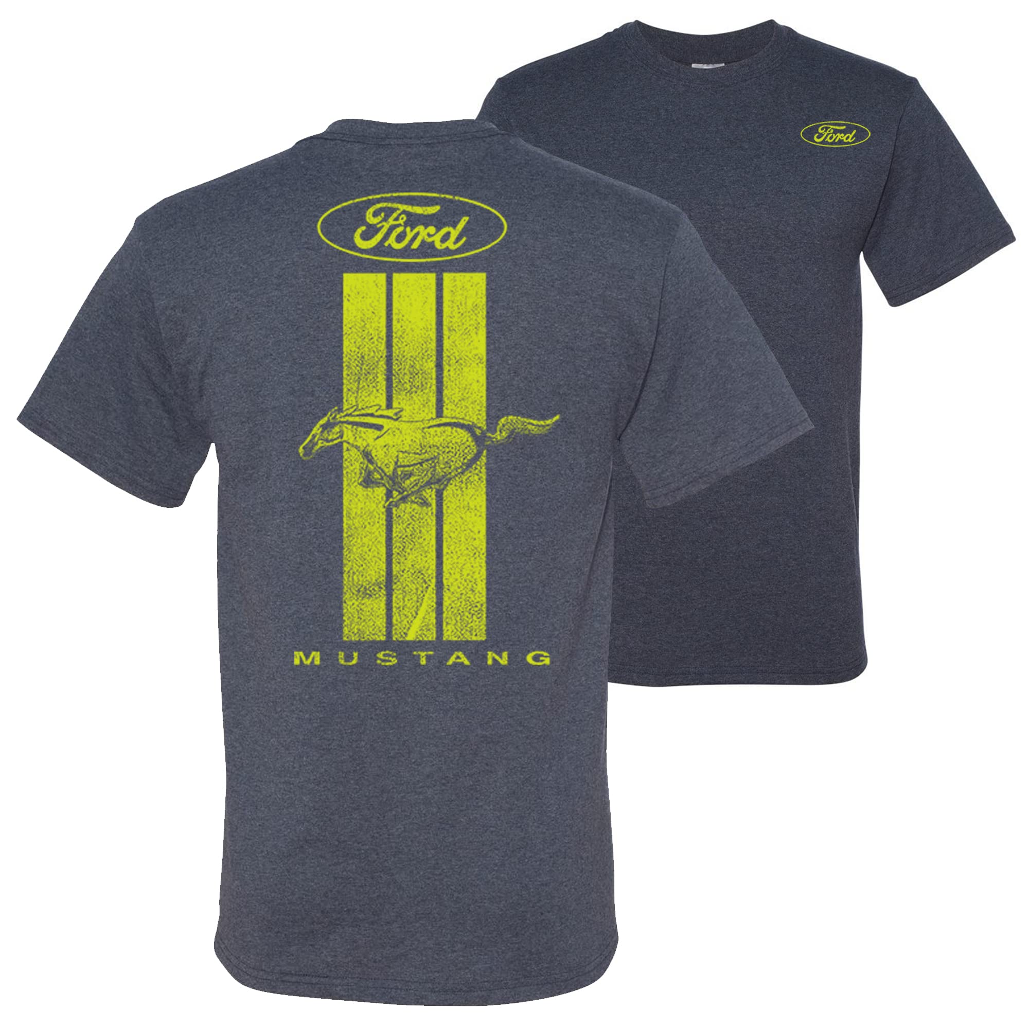 Official Ford Mustang Pony Green Striped Logo Licensed Men's T-Shirt - Front & Back Design - Perfect for Car Enthusiasts, Casual Wear & Mustang Fan Gifts