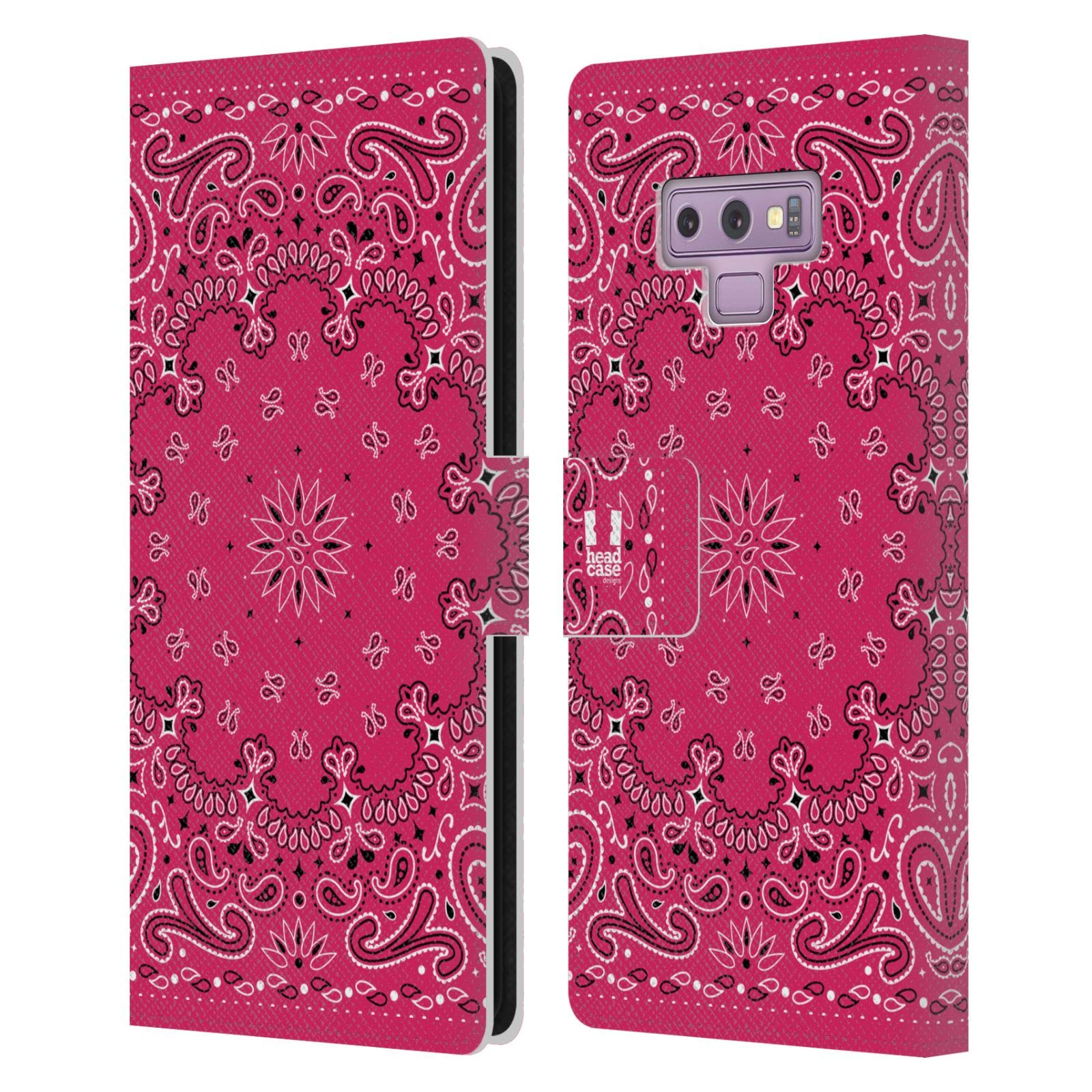 Head Case Designs Classic Pink Paisley Bandana Leather Book Wallet Case Cover for Samsung Galaxy Note 9 - Perfect for Work, Travel & Daily Protection