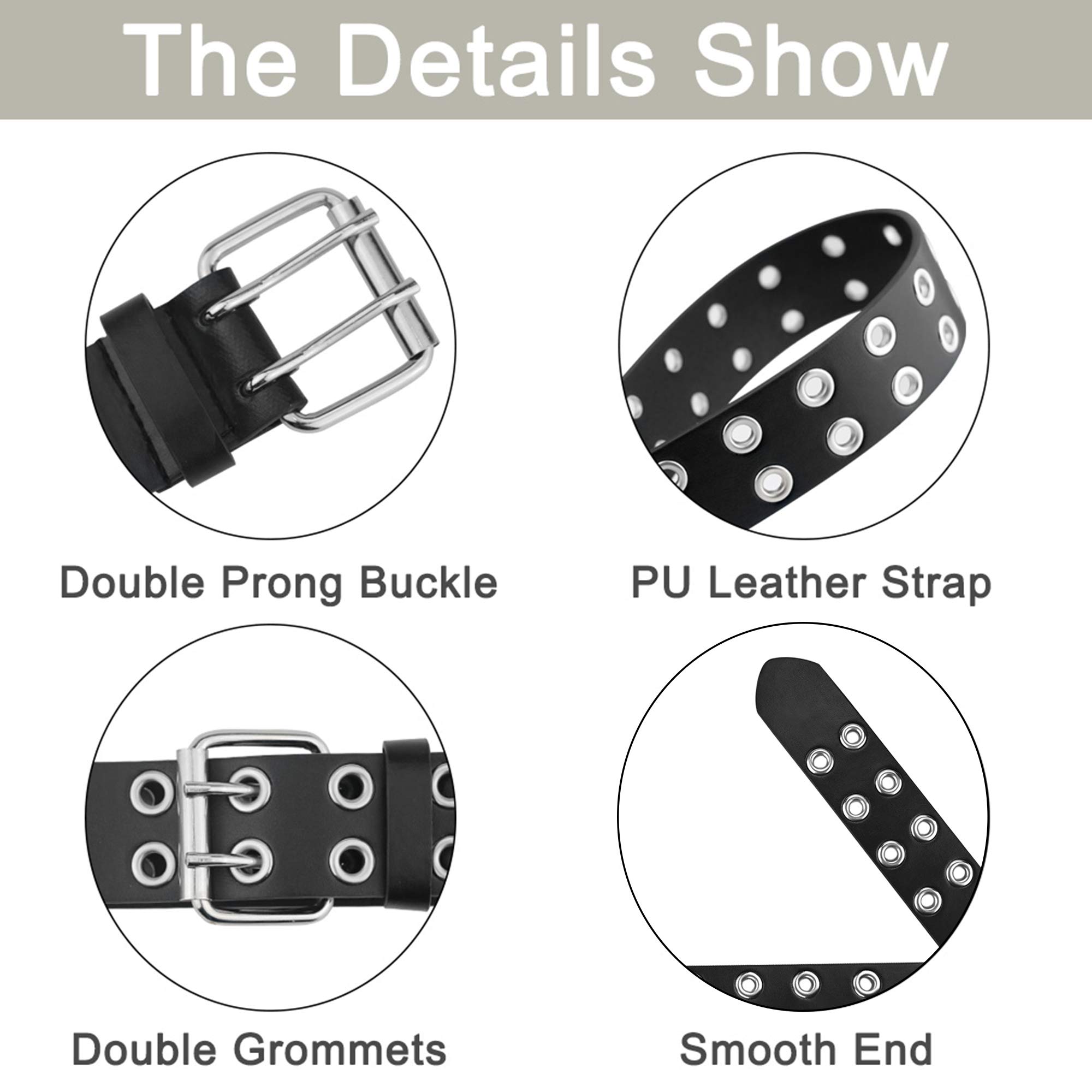 Women's Grommet Leather Belt - Adjustable Double Hole Design for Women & Men, Black Genuine Leather Belt for Casual, Office & Everyday Wear
