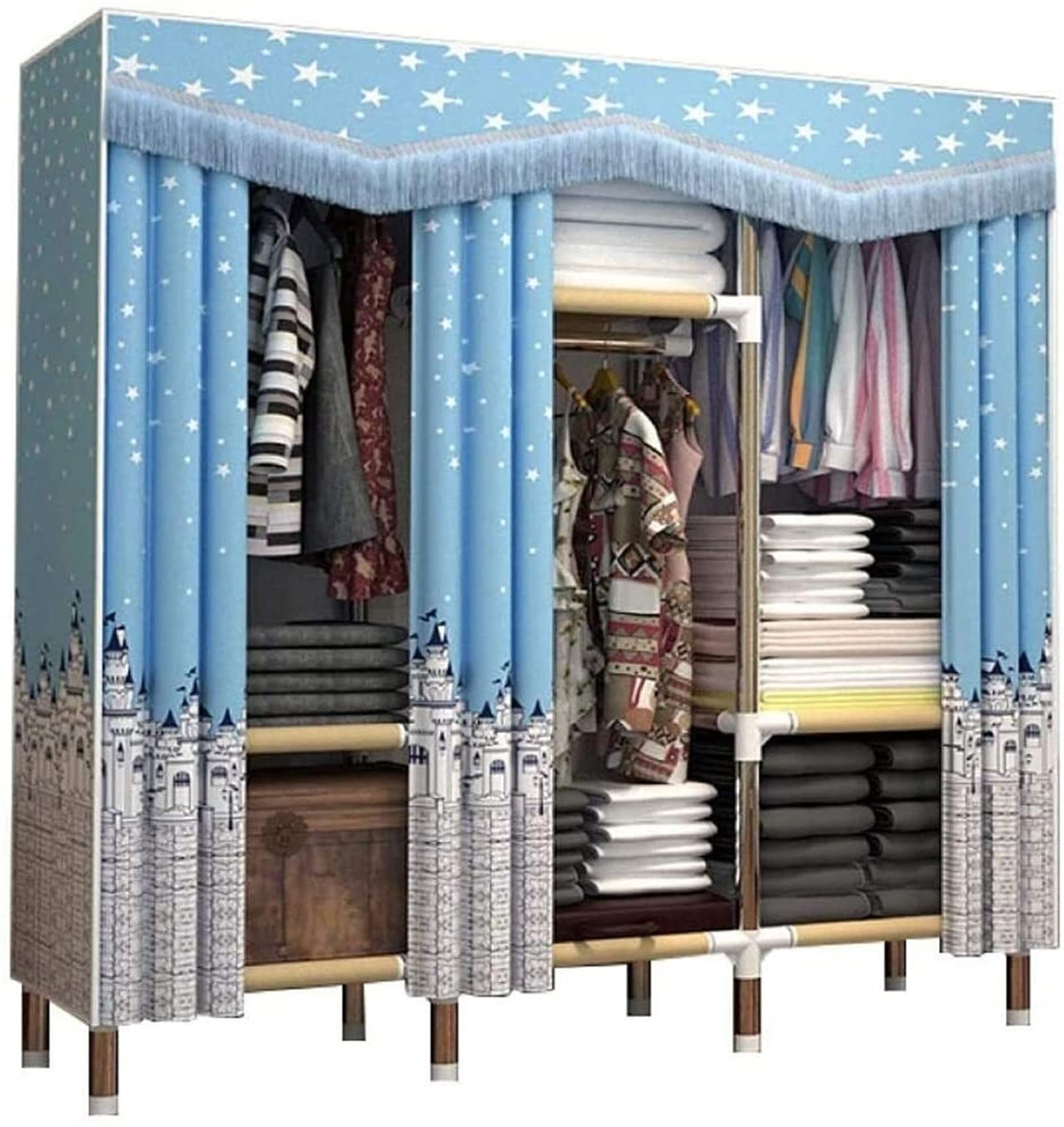 WHLONG Portable Clothes Wardrobe - Steel Tube Frame & Oxford Fabric Storage Cabinet for Hanging Clothes | Ideal for Closet Organization, Travel, Dorm Rooms & Small Spaces