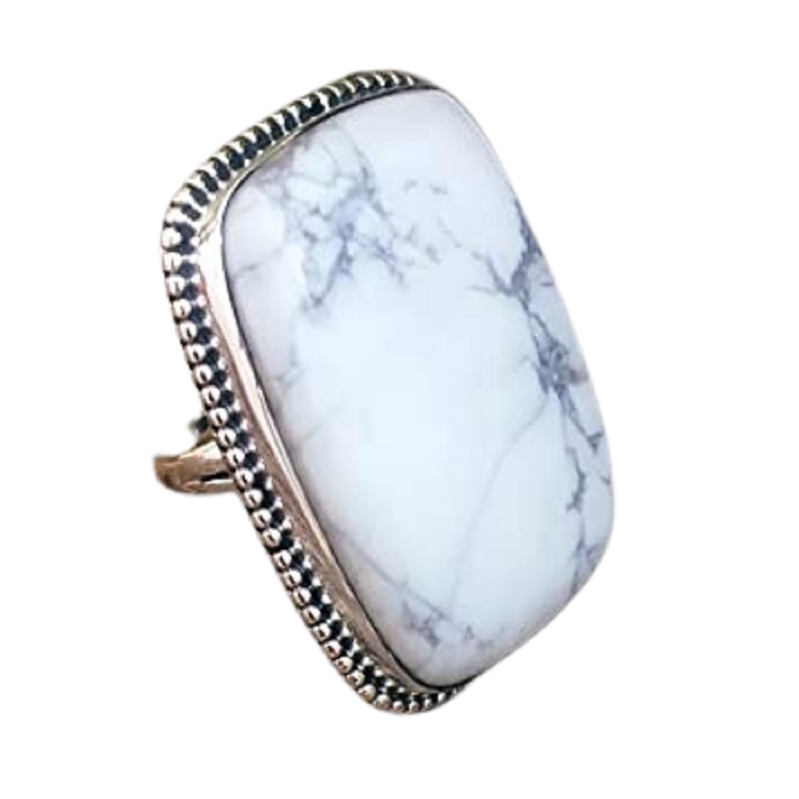 Sterling Silver White Howlite Ring - Antique Rectangle Boho Style Turquoise Howlite Promise Ring - Buffalo Jewelry, Bridesmaid Gift, Healing Crystal Gypsy Ring (Size 9.5) for Spiritual Healing, Meditation & Boho Fashion Accessories