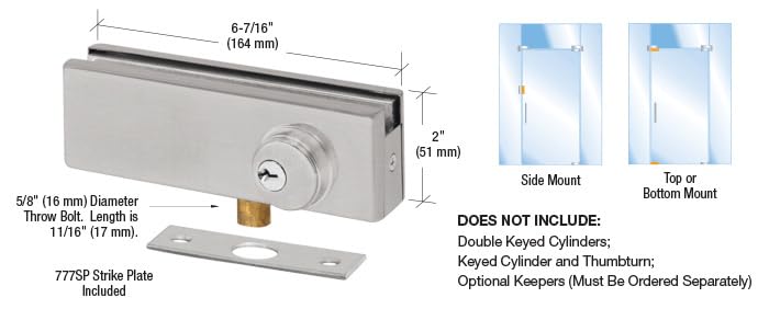 CRL AMR205BS Brushed Stainless Steel Patch Lock - AMR Series for Secure Door & Window Installation | Ideal for Commercial & Residential Use