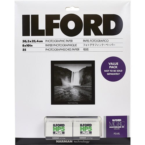 Ilford MULTIGRADE RC Deluxe Pearl Photo Paper & HP5 Plus Film Value Pack - 8x10 Inches, 25 Sheets for Darkroom Printing, Fine Art Photography, and Professional Black & White Prints