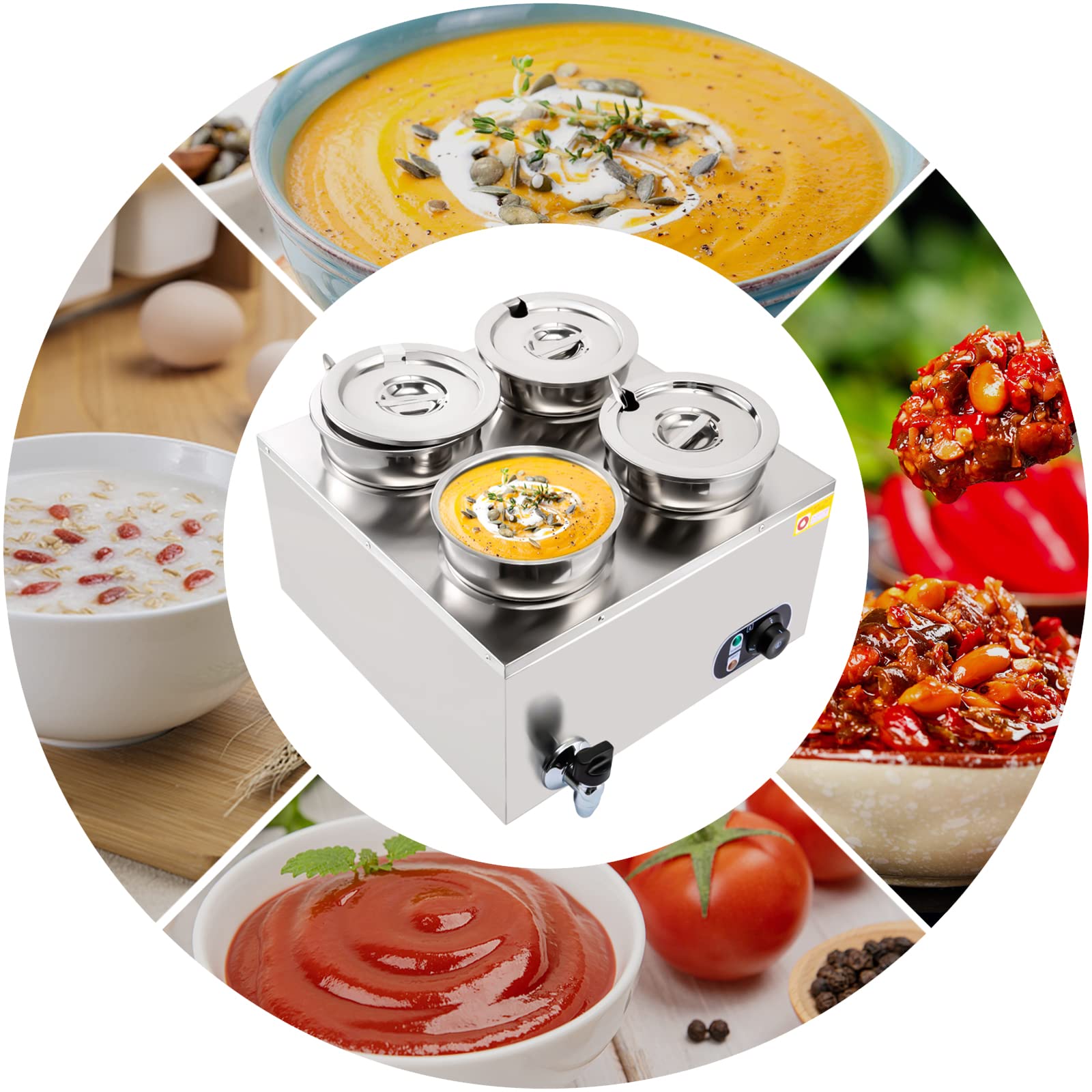 110V Commercial Food Warmer with 16.8 Qt Capacity - Adjustable Temperature 86-185℉ Stainless Steel Countertop Soup Warmer with Tap - Perfect for Restaurants, Cafes & Catering - Ideal for Keeping Cheese, Hot Dogs, Rice & Soups Warm