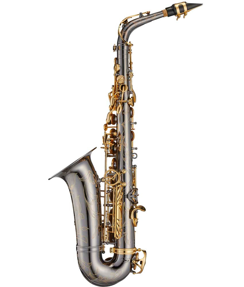 Professional Alto Saxophone - Antigua Winds AS4248BG PowerBell in Black Nickel with Gold Keys | Perfect for Jazz, Concert & Studio Performances