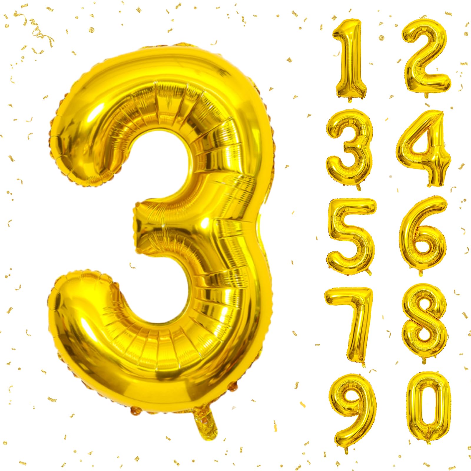 40 Inch Gold Number Balloons - Helium Mylar Foil Balloons for Birthday Party Decorations (Number 3) - Perfect for 3rd Birthday, Anniversary, Baby Shower & Special Events - Party Supplies for Kids & Adults