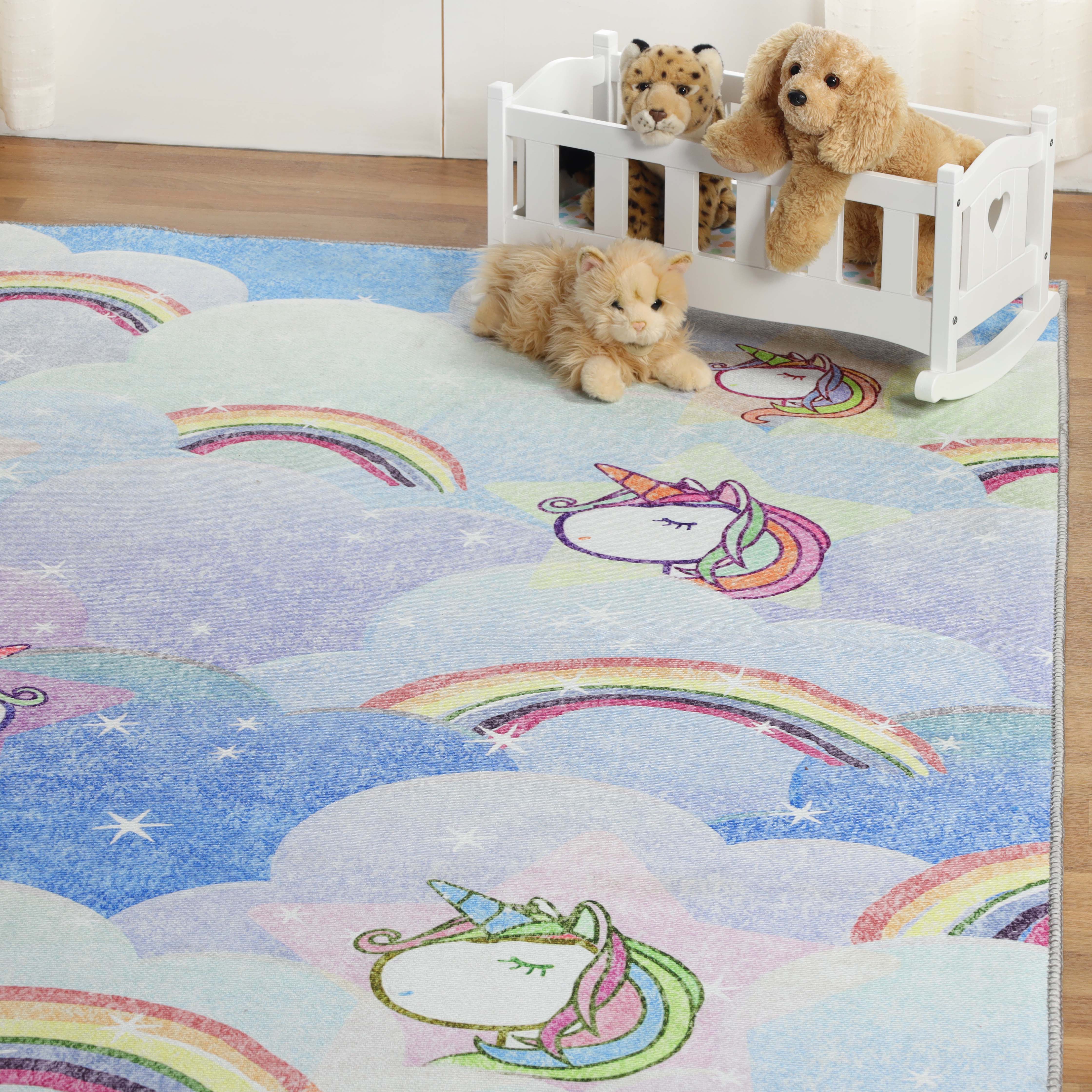 Soft Unicorn Rainbow Kids Playroom Rug - Non-Slip Nursery Carpet for Toddlers & Children - Perfect for Bedroom, Play Area & Daycare Decor
