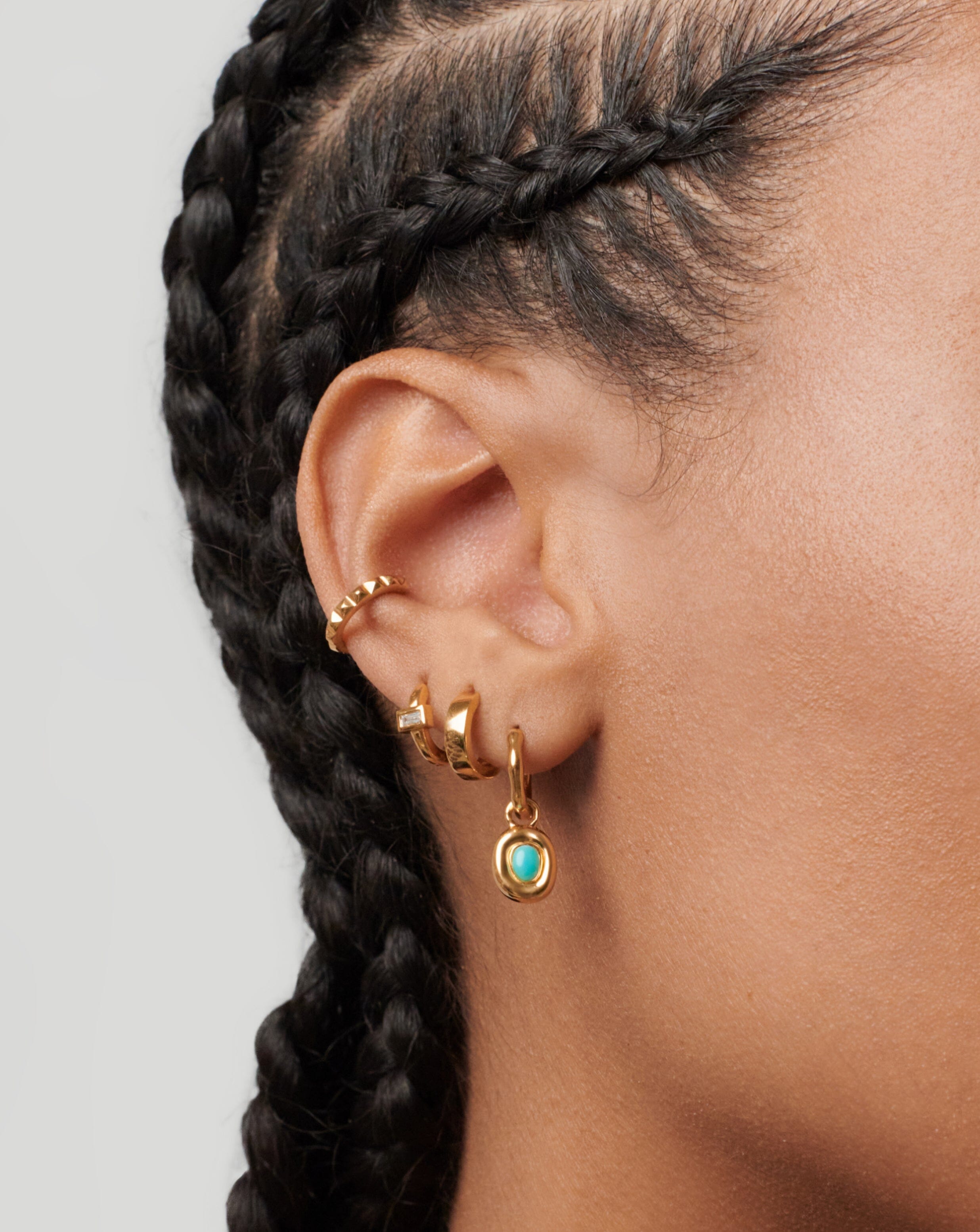 Molten Gemstone Doughnut Charm Mini Hoop Earrings | 18k Gold Vermeil & Turquoise | Dainty Boho Jewelry for Women, Everyday Wear & Gift Giving
