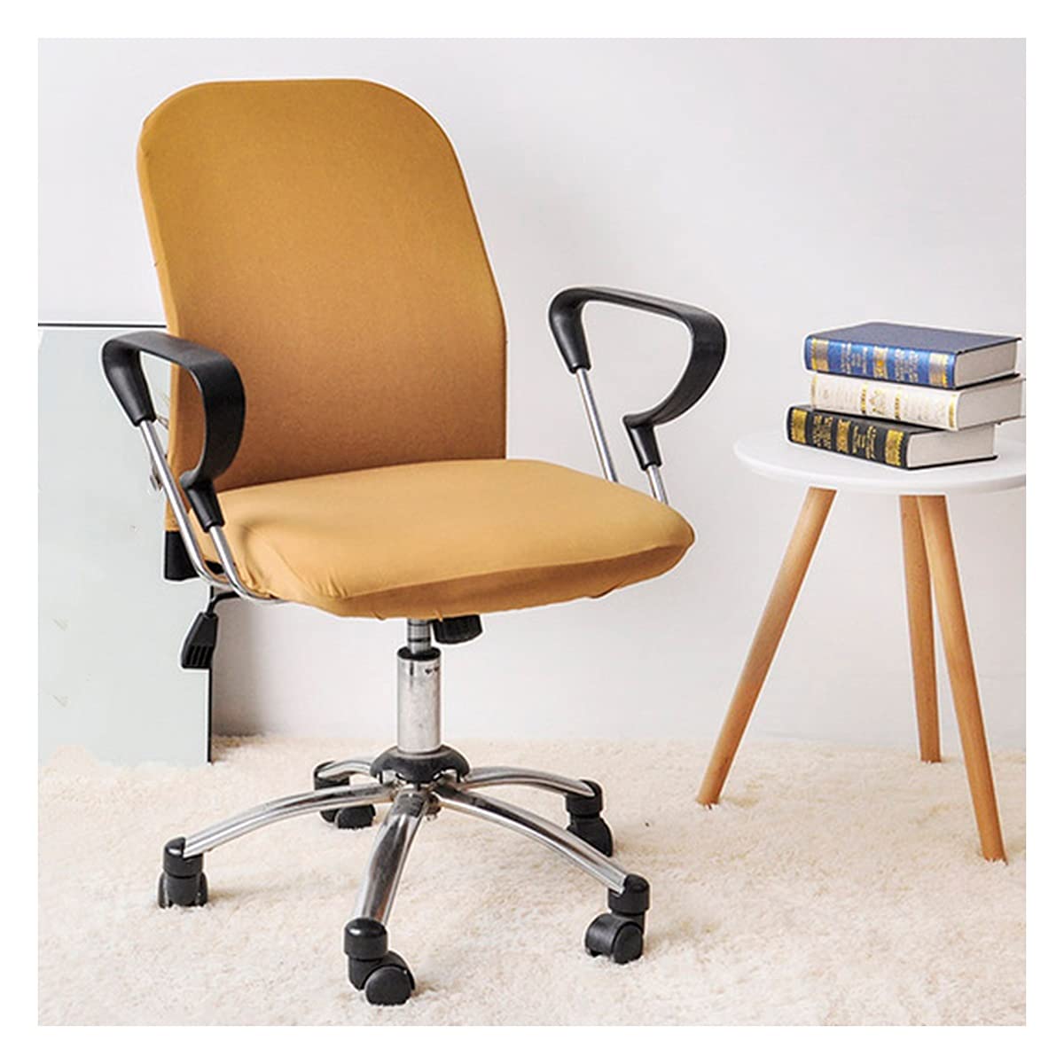 Stretchable Spandex Office Chair Covers - 2 Pack Washable Soft Armchair Seat Protectors - Removable Elastic Computer Chair Slipcovers for Home, Hotel & Office Use (Yellow) - Perfect for Home Office, Conference Rooms & Guest Seating