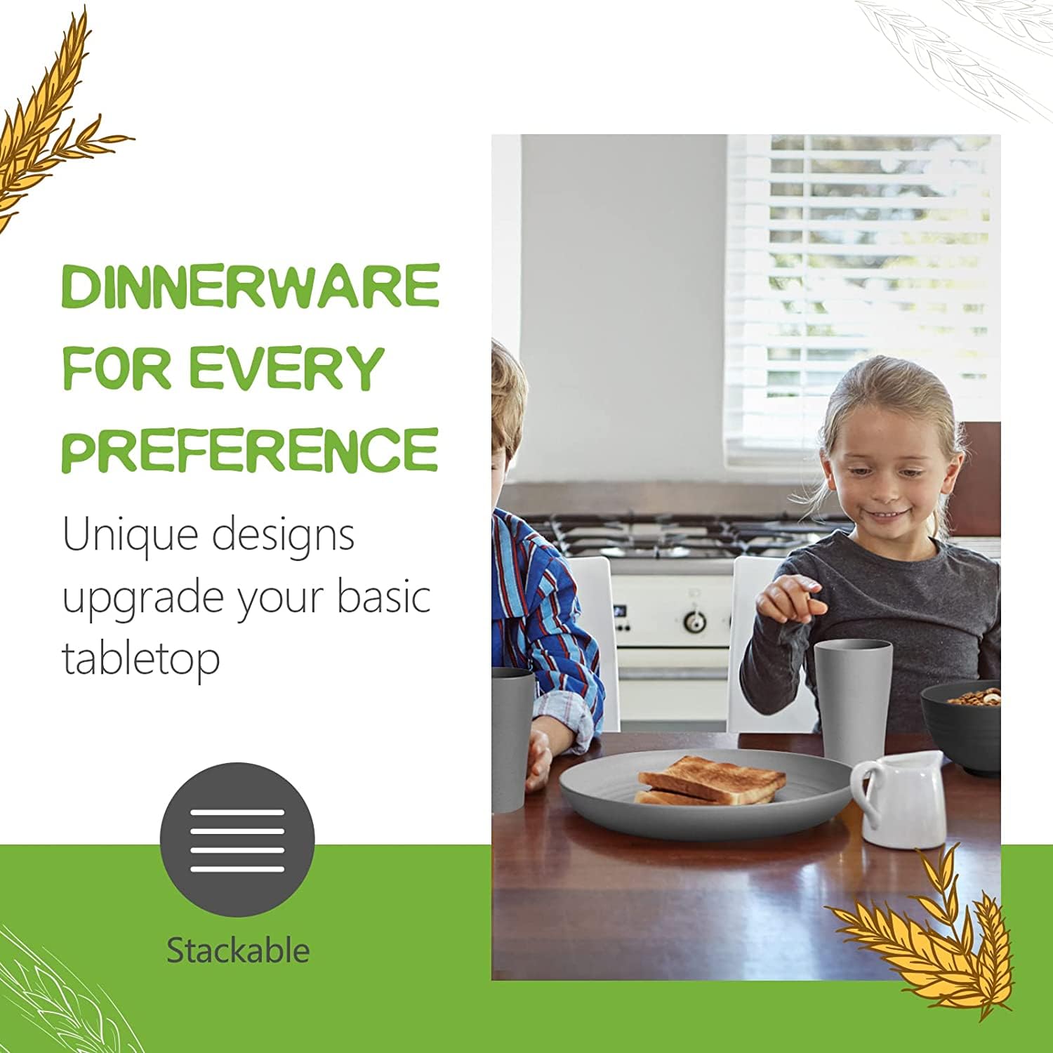 Teivio 16-Piece Unbreakable Plastic Dinnerware Set for 4 - Includes Dinner Plates, Dessert Plates, Bowls & Cups - Durable Gray Ombre Kitchenware for Indoor/Outdoor Use - Perfect for Camping, Picnics & Everyday Dining