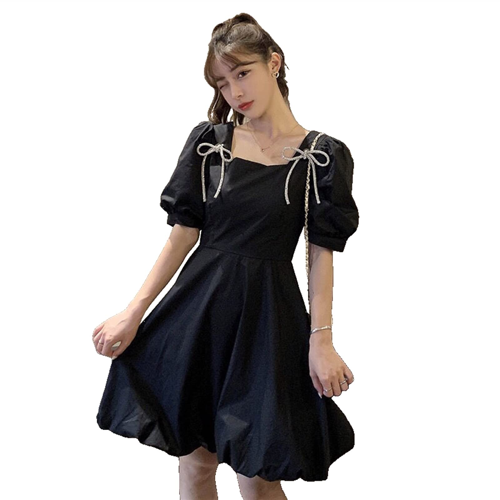 Elegant Vintage Mini Dress for Women - White Puff Sleeve Chiffon Fairy Dress with Bows | Perfect for Weddings, Parties & Romantic Dates