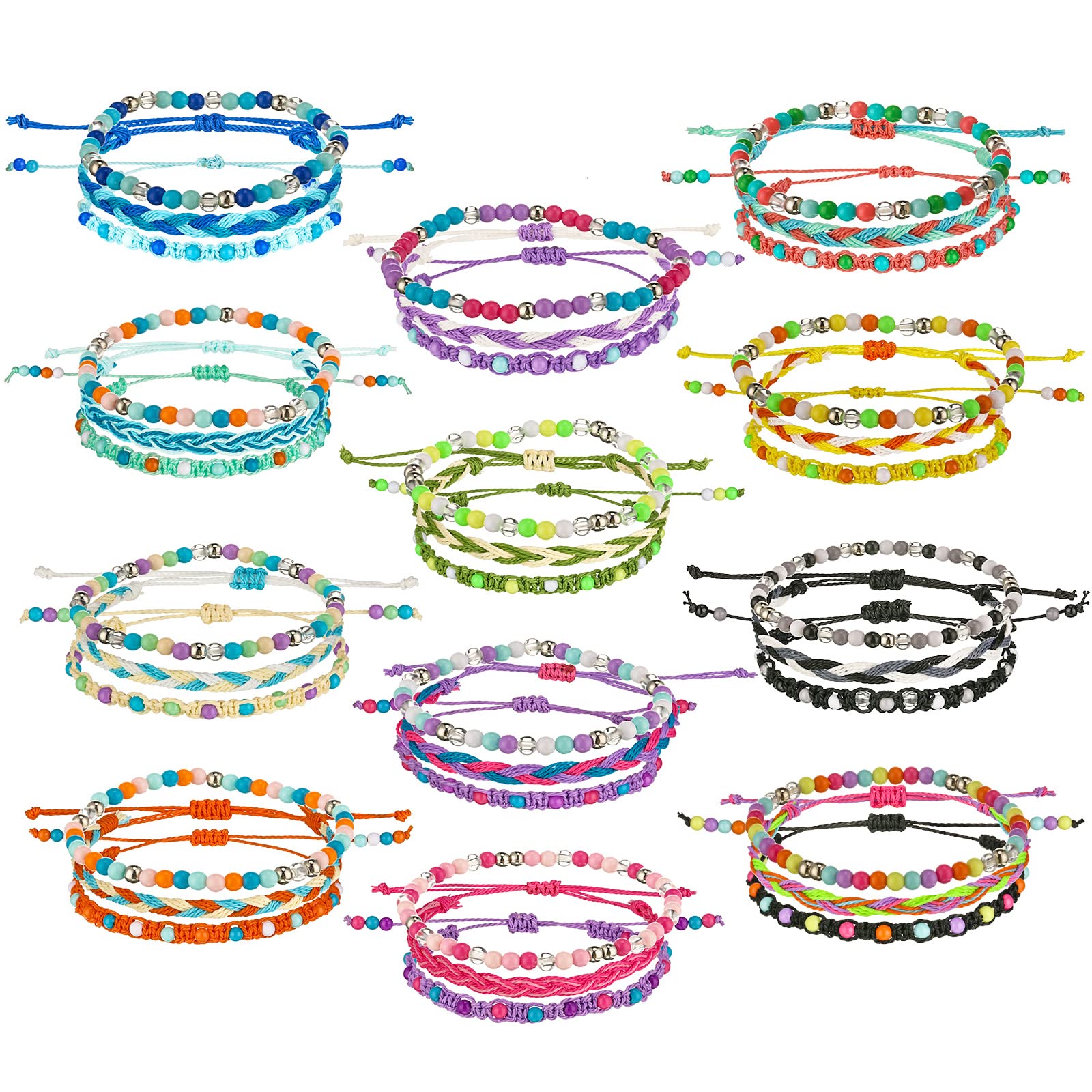 36 Pack Stackable Friendship Bracelets for Women & Teens - Adjustable Stretch Woven String Bracelets Set - Waterproof & Durable - Perfect for Gifts, Parties, Travel & Everyday Wear