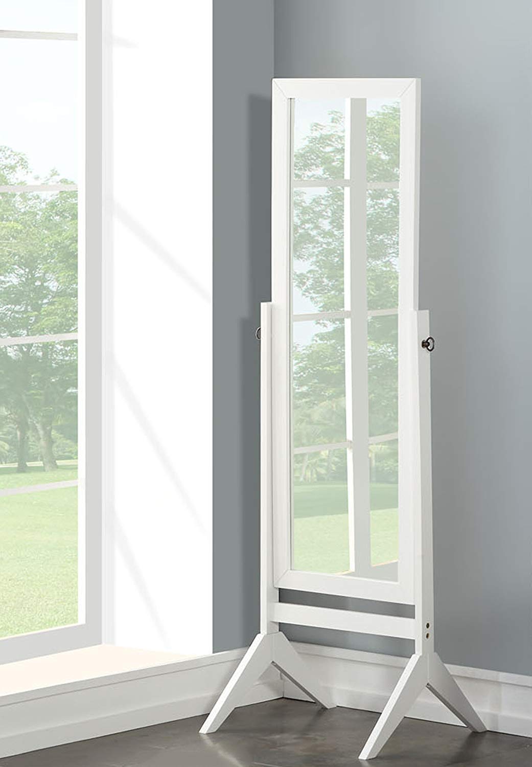 Legacy Decor Wood Rectangular Cheval Floor Mirror - Free Standing Full Length Mirror for Bedroom & Living Room (White) | Elegant Home Decor & Dressing Mirror for Vanity Area