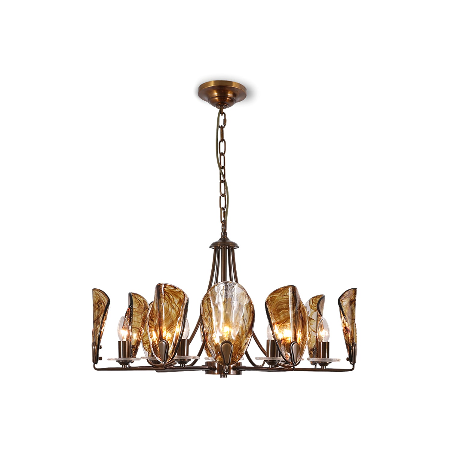 Amber Shell Chandelier - Elegant Coastal Lighting Fixture for Beach House, Dining Room, or Bedroom Decor | Handcrafted Seashell Pendant Light with Warm Glow