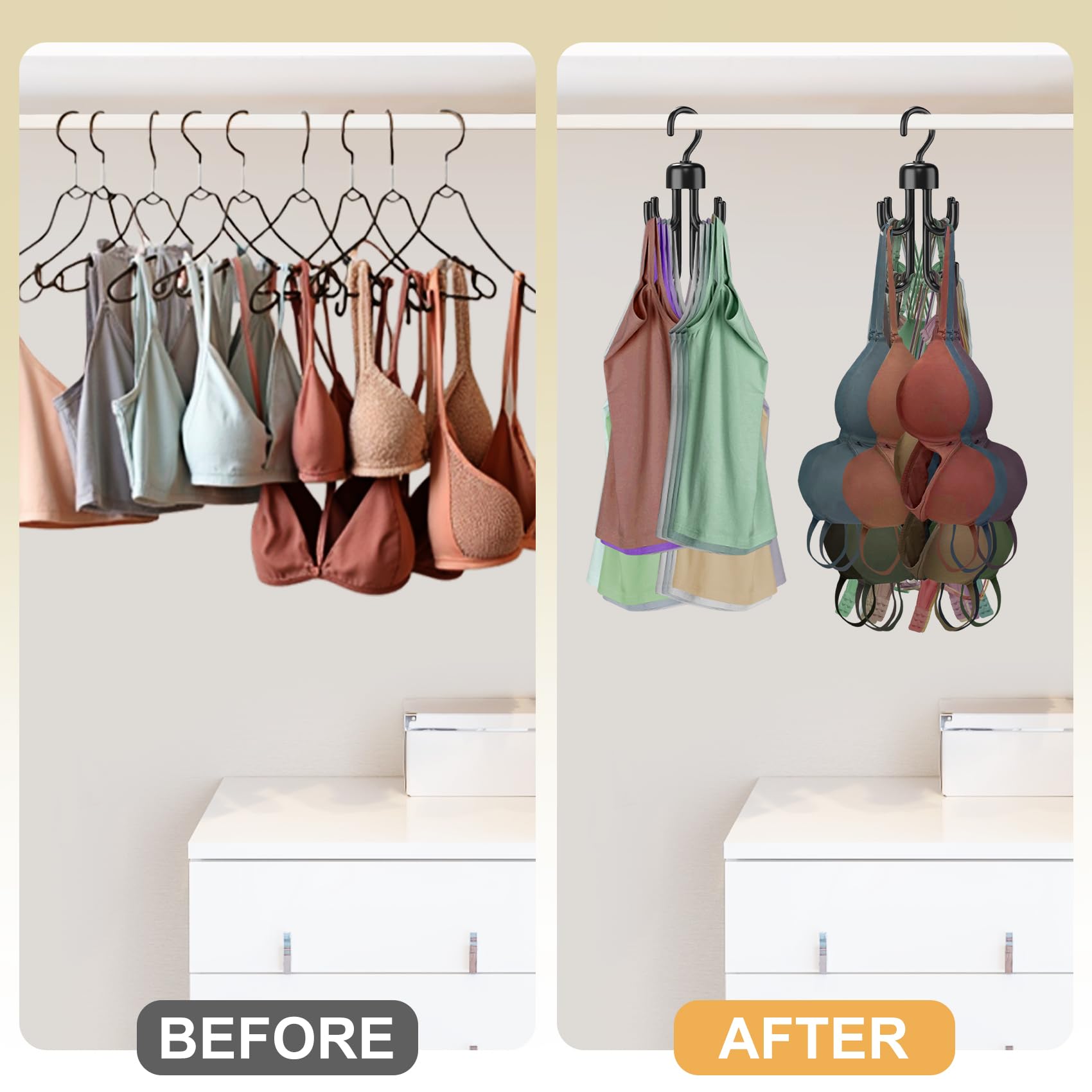 3Pcs Rotatable Bra & Tank Top Hangers - Space Saving Closet Organizer with 72 Storage Capacity - Plastic Belt & Tie Hanger for Apartment, Dorm Essentials (Black) | Perfect for Small Spaces & Wardrobe Organization