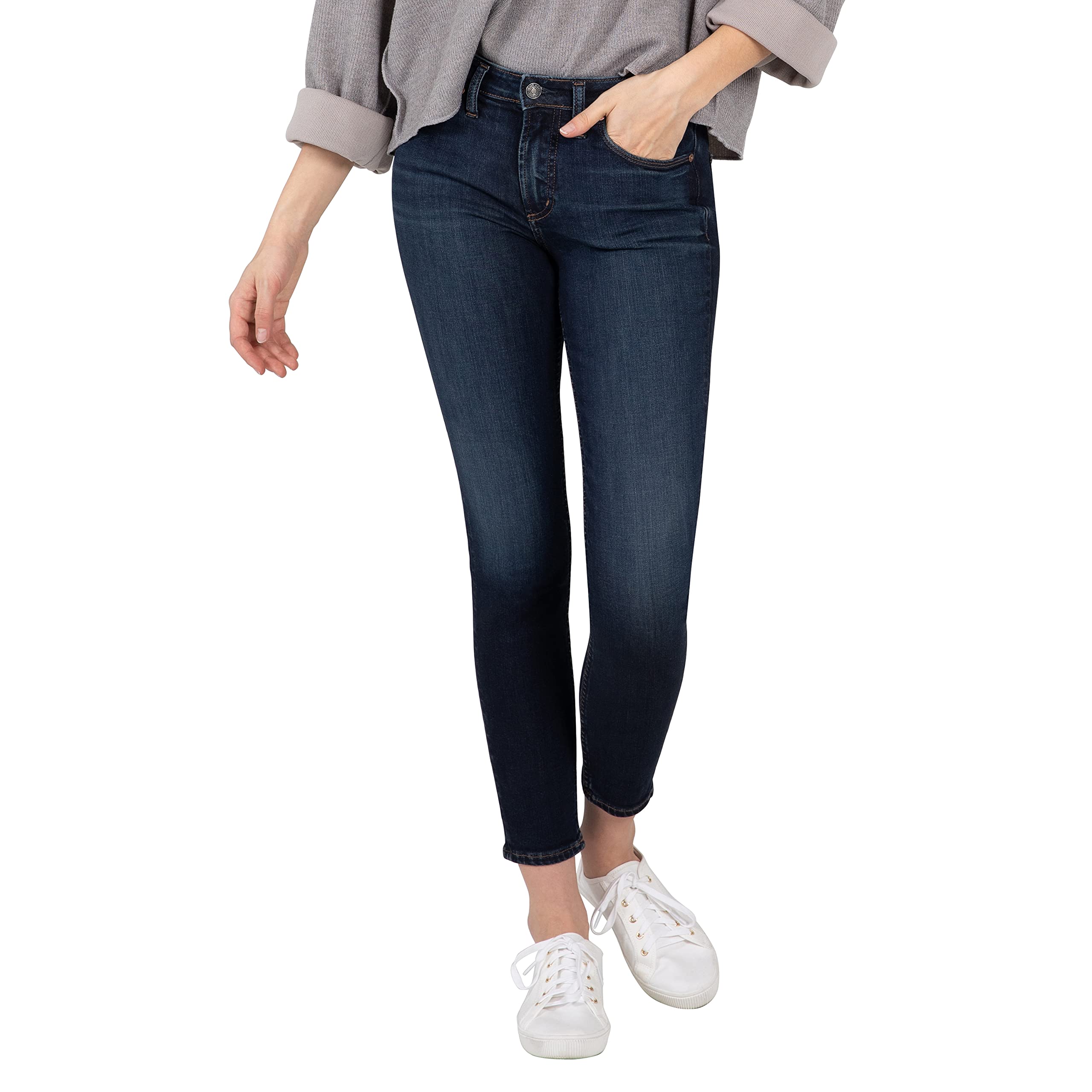 Silver Jeans Co. Women's Most Wanted Mid Rise Skinny Jeans - Comfortable Stretch Denim Pants for Casual Wear & Everyday Outfits