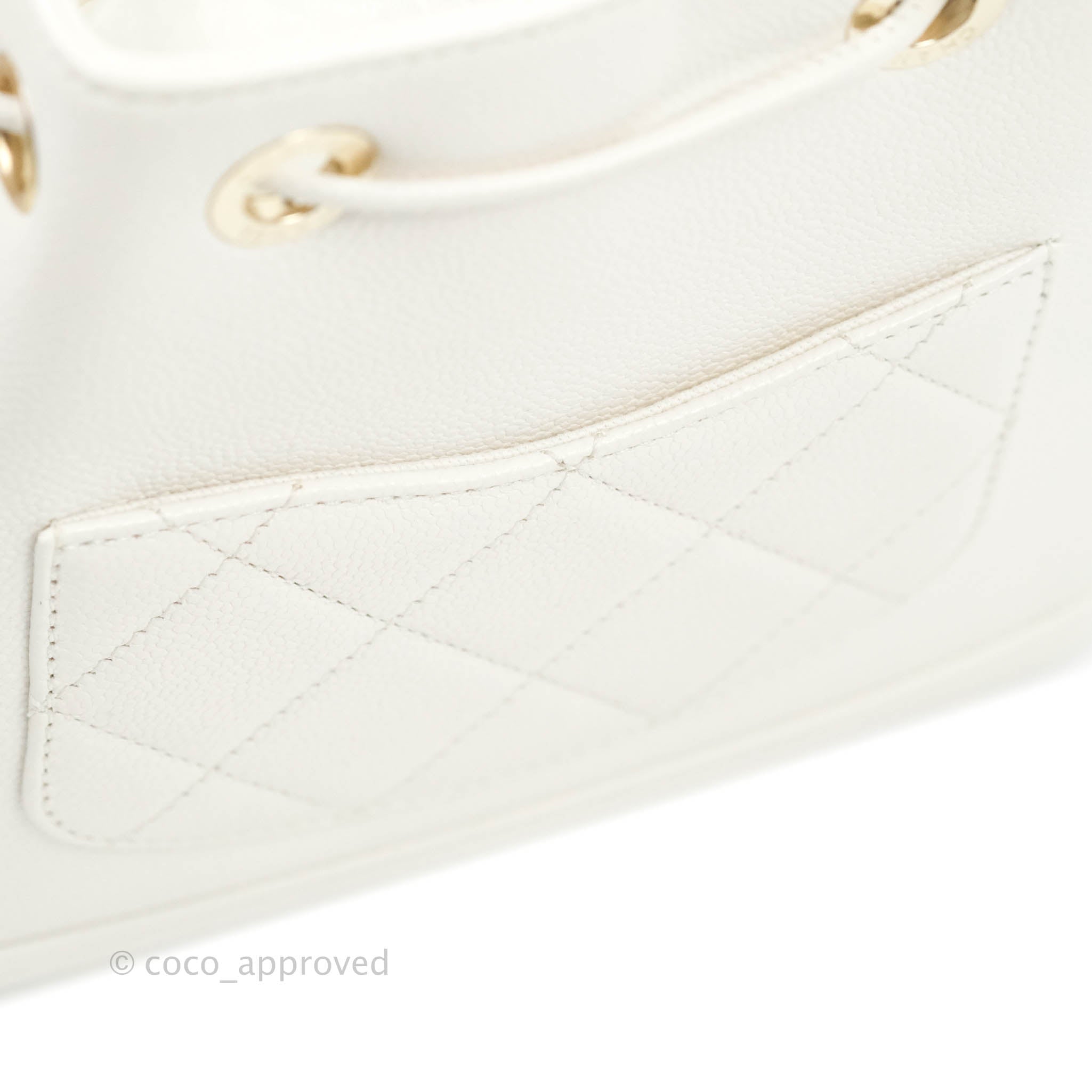 Chanel Business Affinity Drawstring Bucket Bag in White Caviar Leather with Gold Hardware - Perfect for Work, Travel & Everyday Luxury