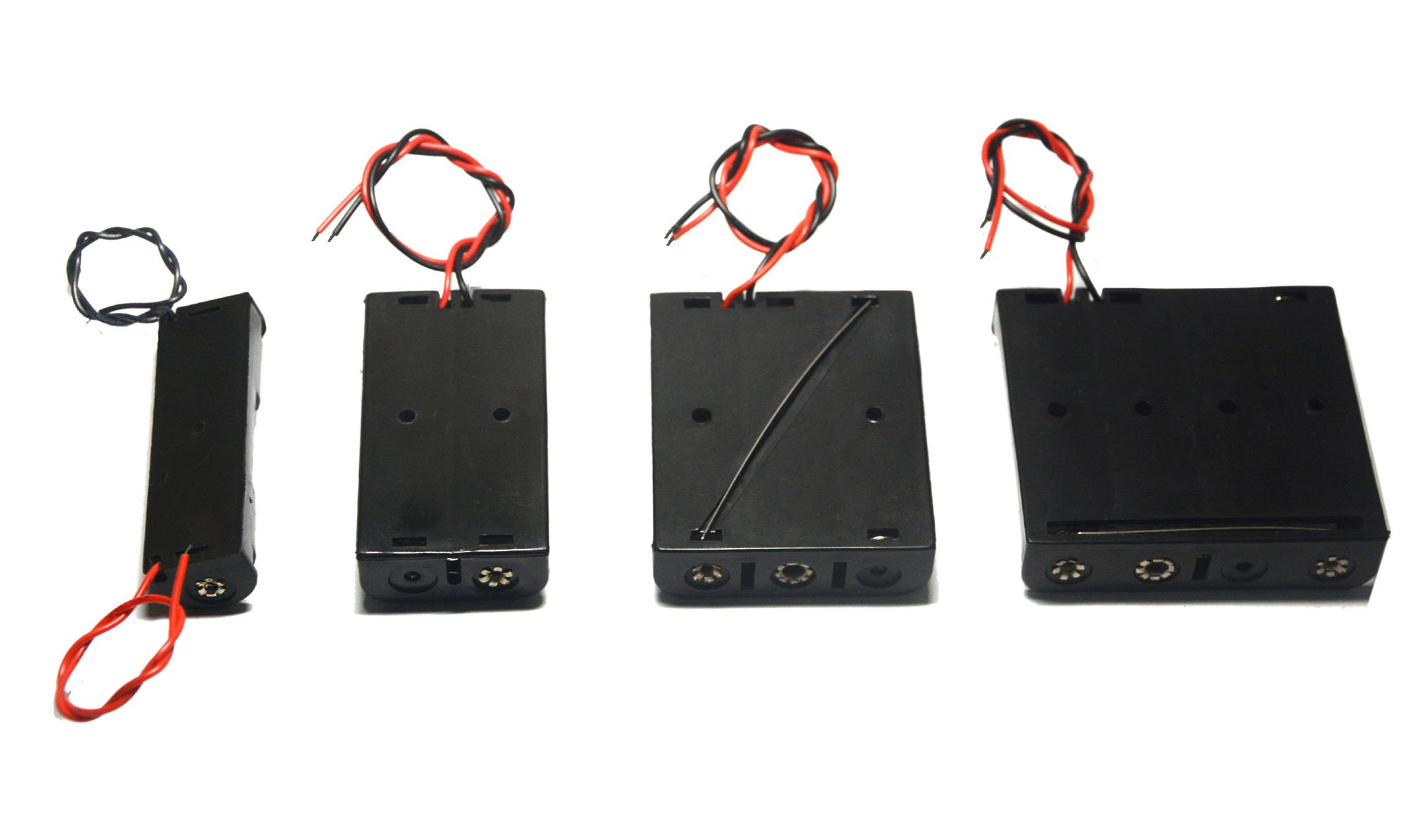 4-Pack AA Battery Holder Bundle - Single, 2, 3 & 4 AA Battery Holders with Wires & Leads | Durable Plastic Battery Cases for DIY Electronics, Robotics & Science Projects | Perfect for Arduino, LED Lights & Circuit Prototyping