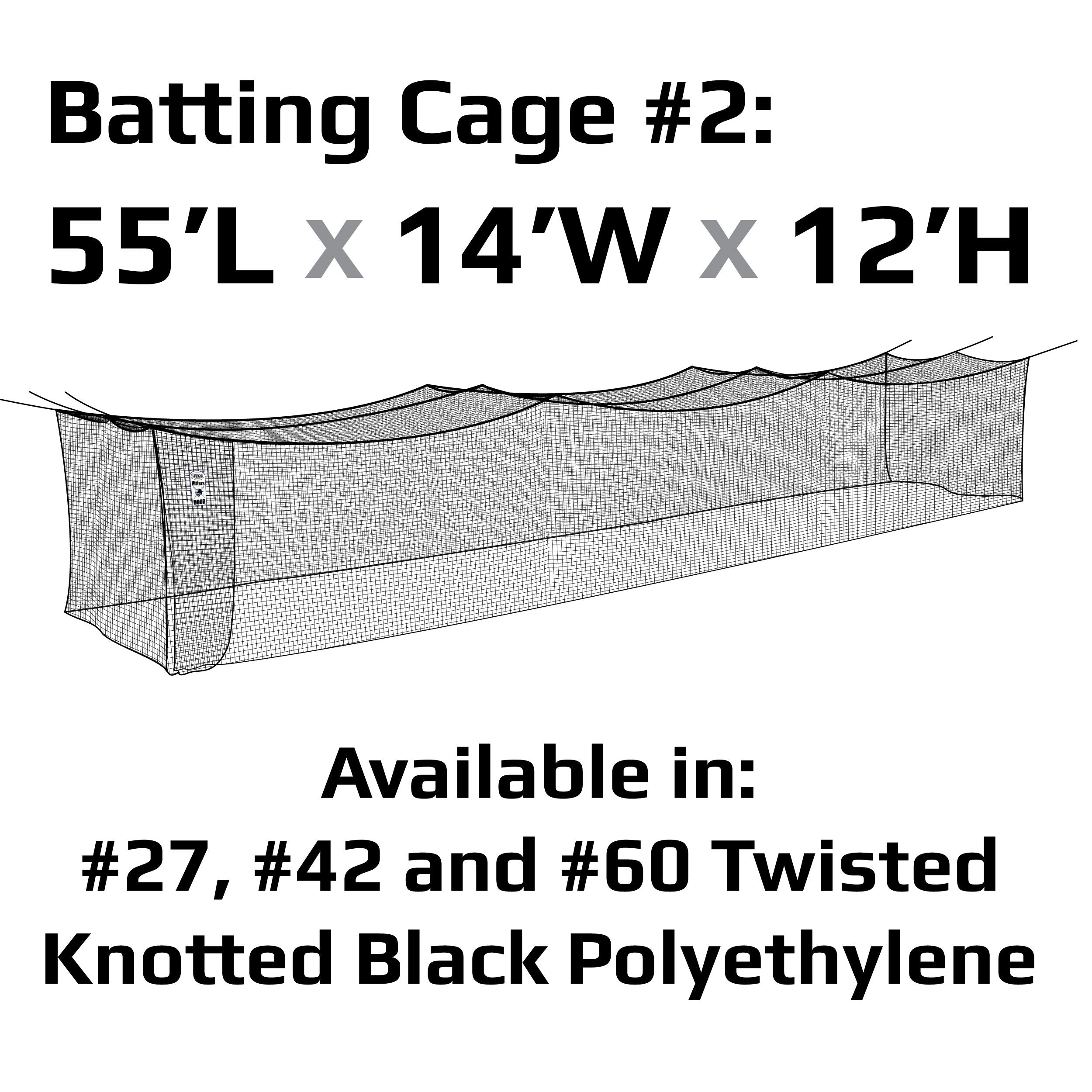 JUGS #2 Baseball Softball Training Net - 55 x 14 x12 Inch Twisted Knotted Polyethylene #42 Net for Pitching & Batting Practice | Durable Sports Equipment for Backyard & Field Training