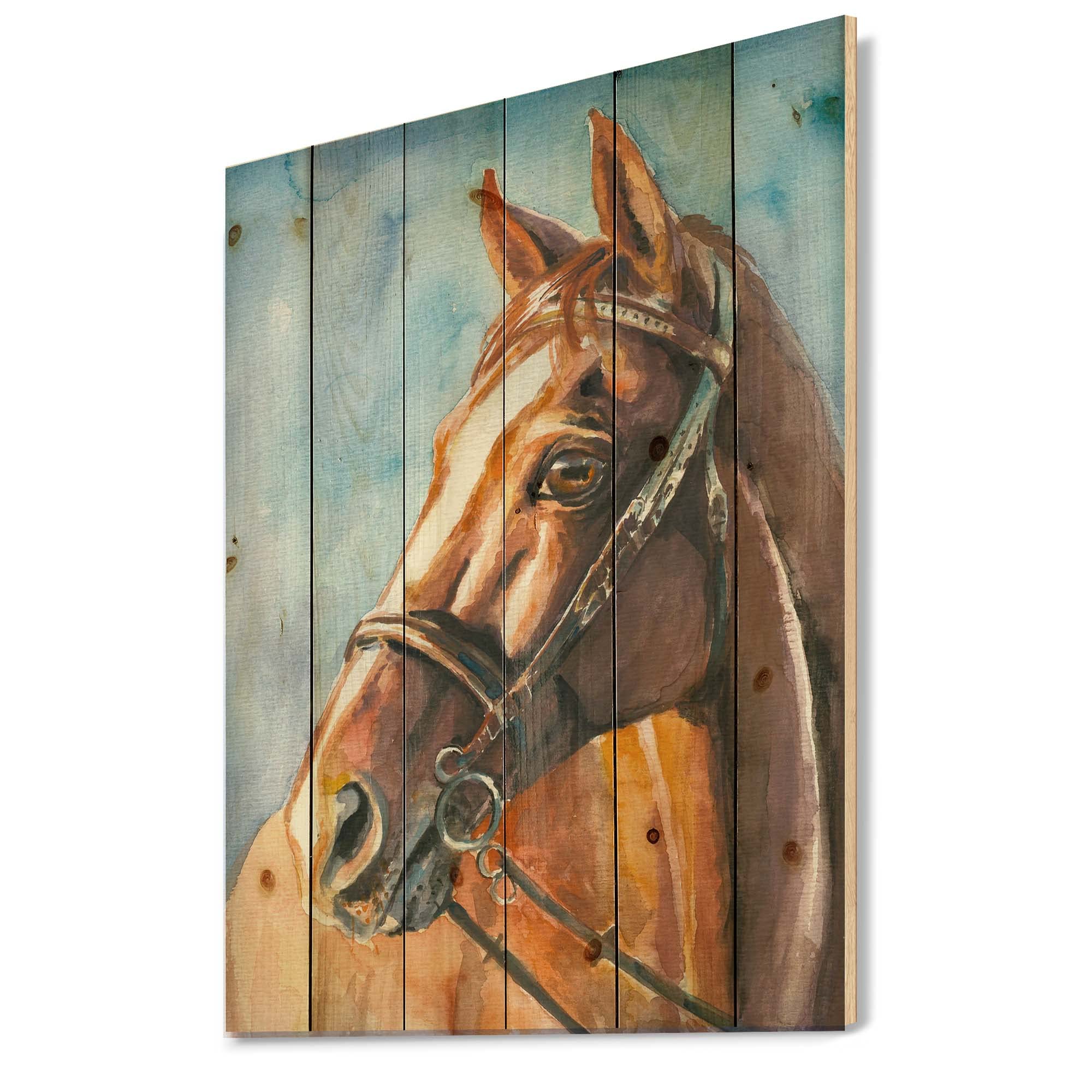 DesignQ Brown Horse Portrait Farmhouse Wood Wall Decor - Large Animal Wall Art Panel Printed on Natural Pine Wood - Perfect for Living Room, Bedroom, or Office Decor