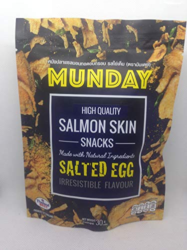 **Munday Brand Crispy Salmon Skin Snacks - Salted Egg Flavor (30g x 3 Packs) | Irresistible Crunchy Treat for Keto, Paleo & Healthy Snacking | Perfect for Parties, Movie Nights & On-the-Go**