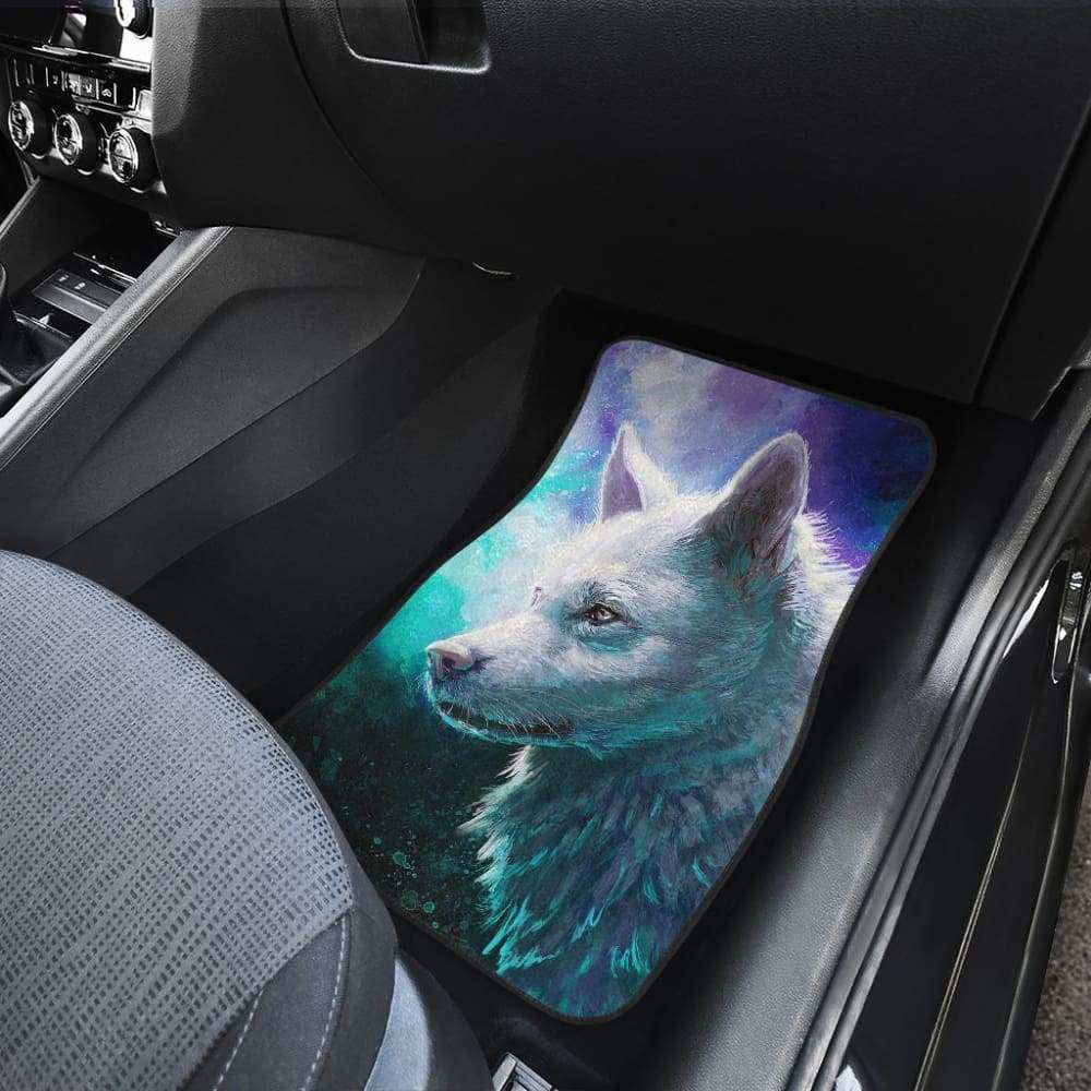 Premium Blue and White Wolf Design Car Floor Mats for Couples - Waterproof, Non-Slip, All-Weather Protection - Perfect for SUV, Sedan, Truck Interior Accessories (Model 212602) - Ideal for Romantic Gifts, Road Trips, and Daily Commute