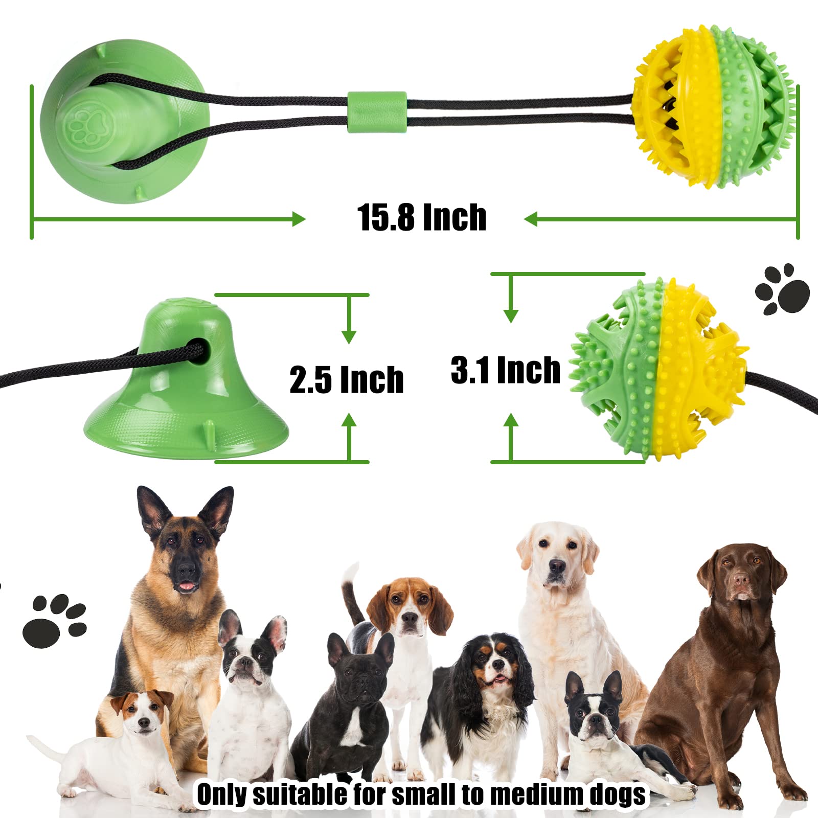 Durable Dog Chew Toys for Aggressive Chewers - Puppy Training Treats & Teething Rope Toys for Small Dogs - Interactive Puzzle Treat Dispensing Ball for Boredom Relief - Green (Ideal for Puppy Teething, Training & Mental Stimulation)