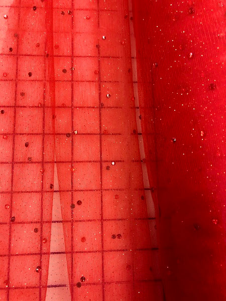 Sparkling Rhinestone Mesh Net - 60 Inches Wide Red Glitter Tulle for Wedding Decor, Party Backdrop & DIY Crafts