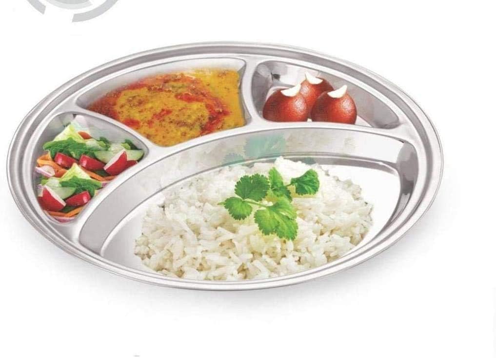 Premium Stainless Steel 4-Compartment Dinner Plate Set (2-Pack) - 13 Inch Restaurant-Grade Serving Platter & Mess Tray - Ideal for Camping, Picnics, School Cafeterias, Buffets, Outdoor Dining & Catering Events