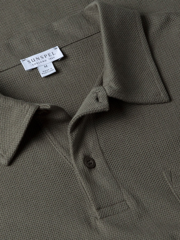 Sunspel Riviera Men's Polo Shirt - Premium Cotton Khaki Casual Shirt for Summer | Office Wear, Golf, Travel & Outdoor Activities