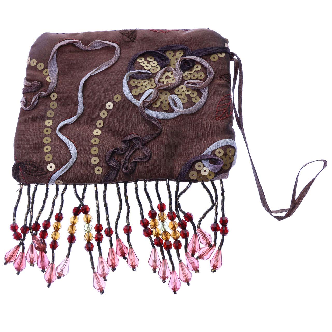 Mi Amore Floral Design Coin Purse - Brown & Multicolor Wallet for Women | Perfect for Parties, Travel & Everyday Use