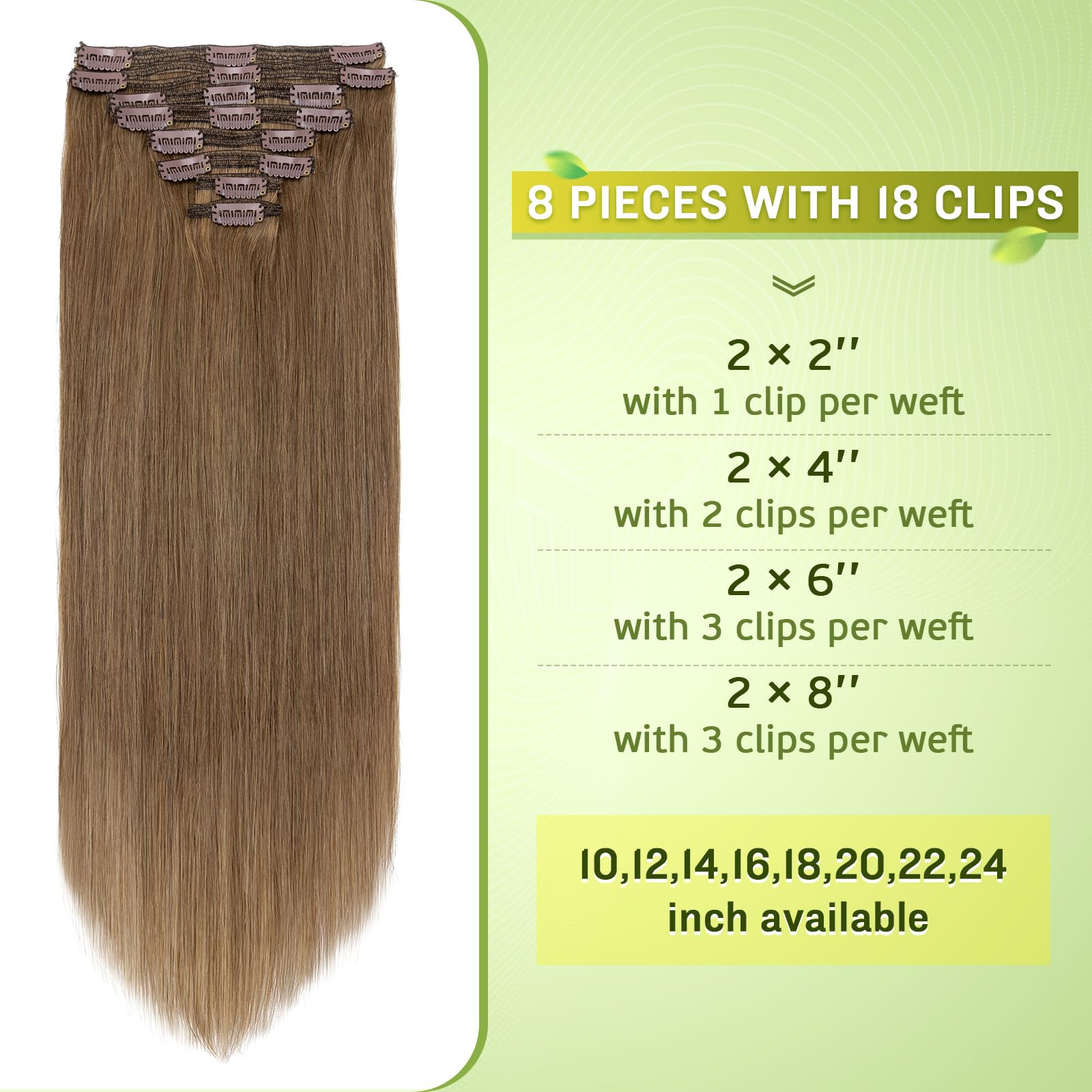 MY-LADY Clip in Hair Extensions 24Inch 170g 8Pcs - 100% Real Human Hair, Seamless Long Straight Light Brown Hair Extensions for Women - Perfect for Parties, Weddings & Daily Styling