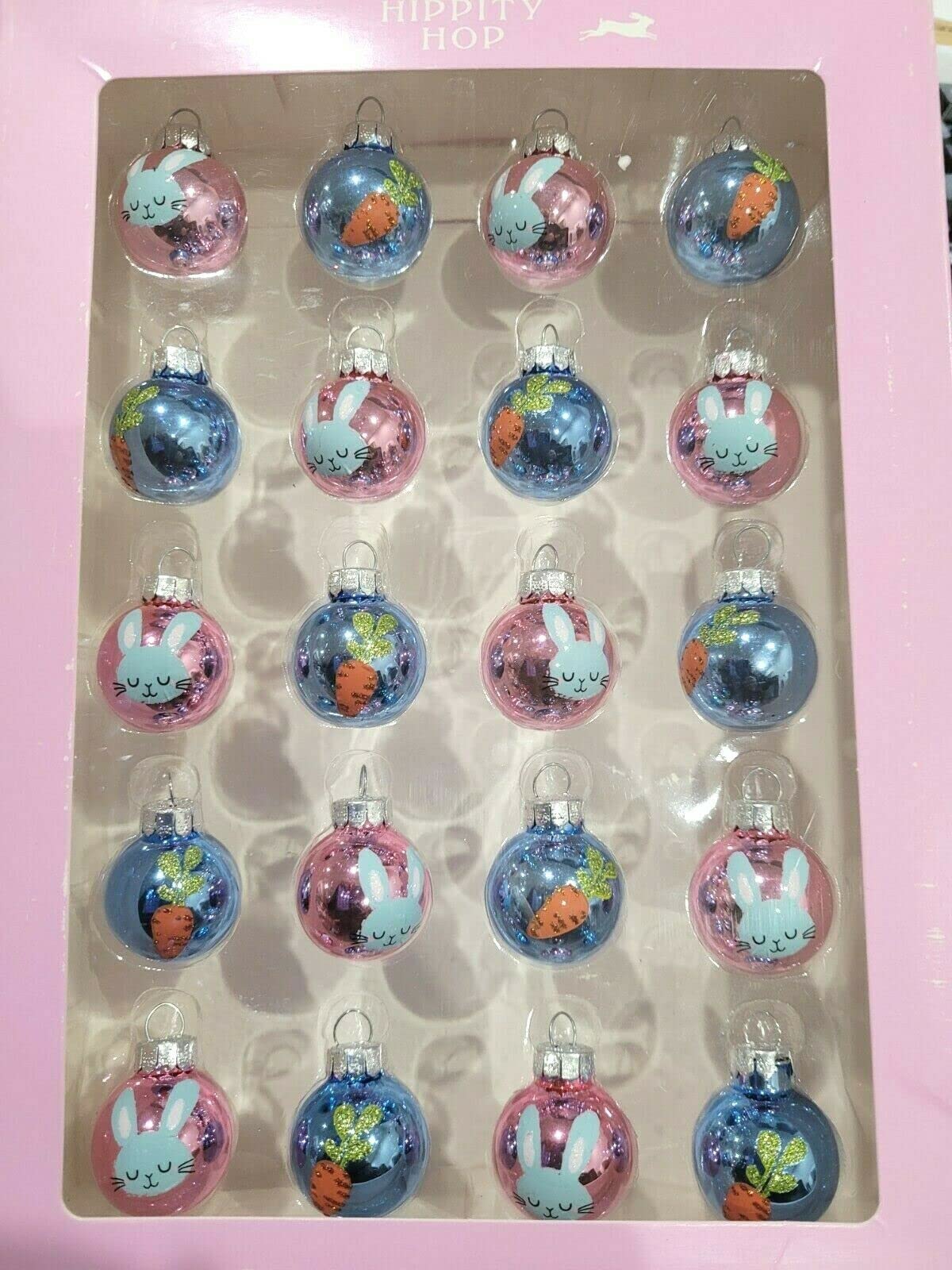 Easter Bunny Rabbit Carrot Mini Glass Ball Ornaments - 1 Inch Set of 20 - Handmade Easter Decorations for Tree, Party Favors, Gift Baskets & Spring Home Decor