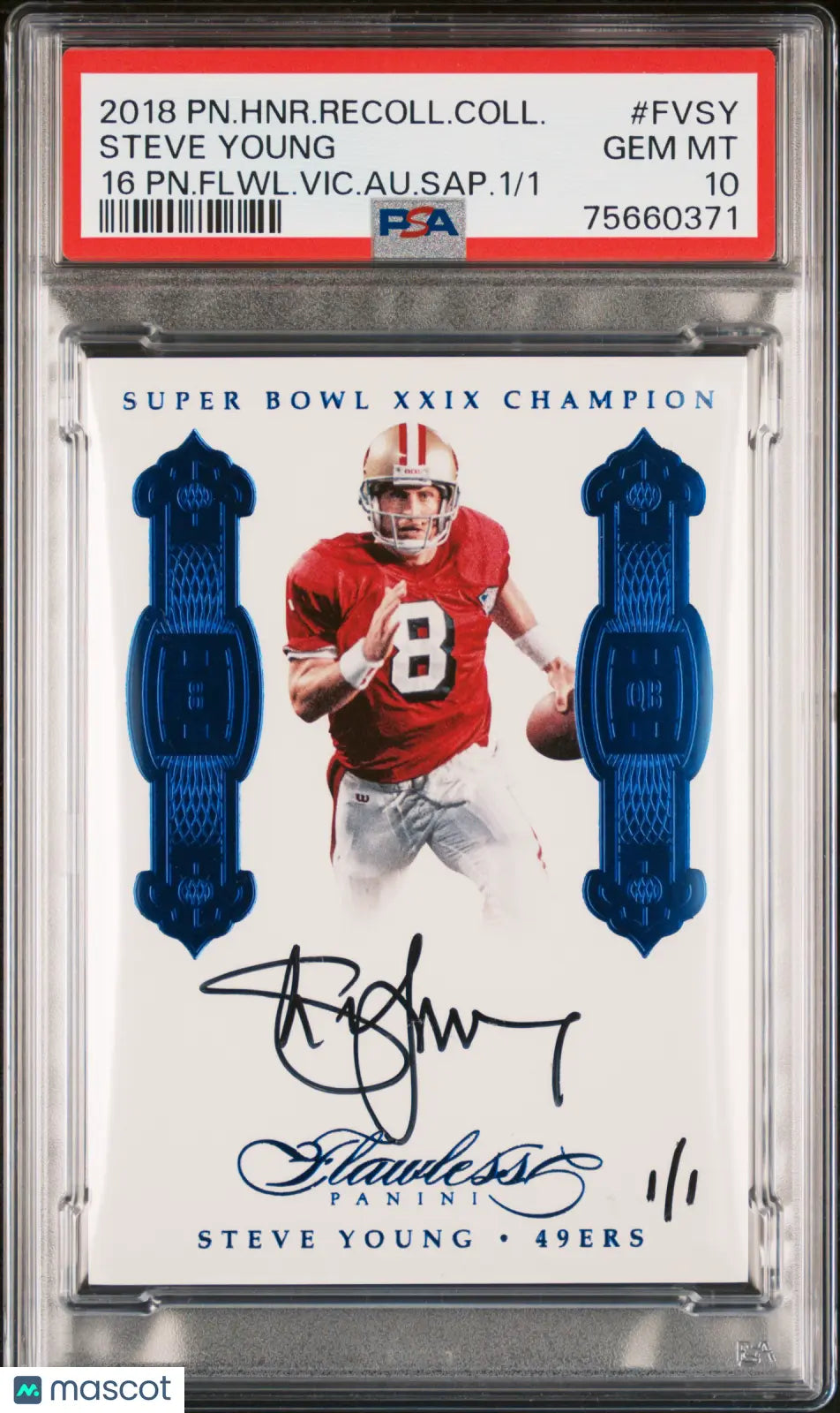 2018 Panini Flawless Honors Recollection Steve Young Sapphire Auto PSA 10 1/1 - Rare Football Trading Card for Collectors & Sports Memorabilia Enthusiasts - Perfect for Display, Investment & Gifting