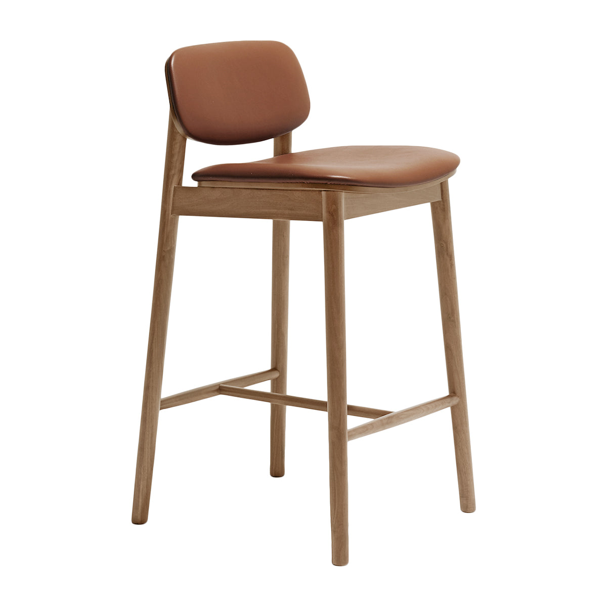 Premium Oak Leather Bar Stool by Lando - Modern Counter Height Stool for Kitchen Island, Home Bar & Dining Room - Comfortable & Durable Leather Seat with Solid Wood Base