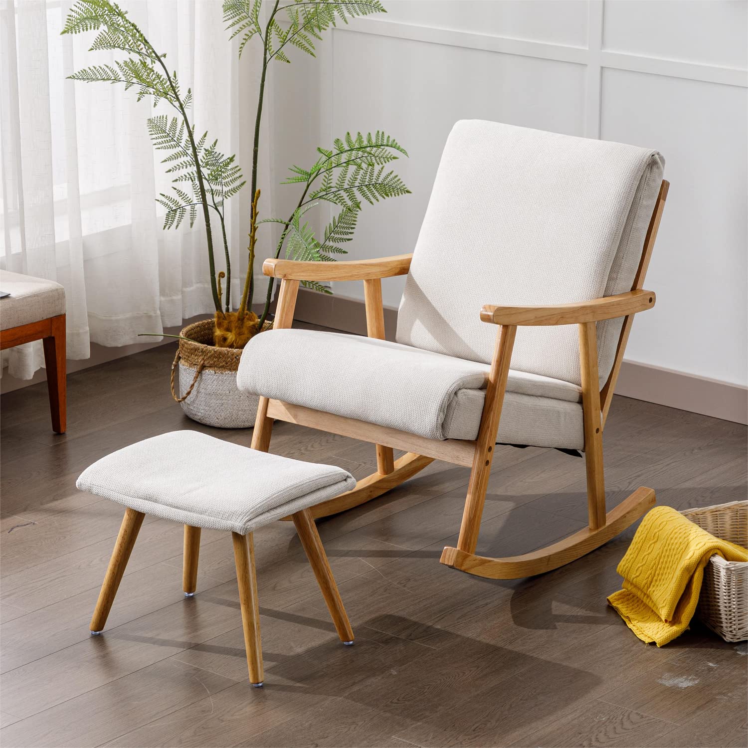 Okeysen Mid Century Modern Rocking Chair with Ottoman - Upholstered Nursery Glider & Nursing Chair for Baby Room, Living Room, Bedroom - Perfect for Breastfeeding, Relaxing & Nursery Decor