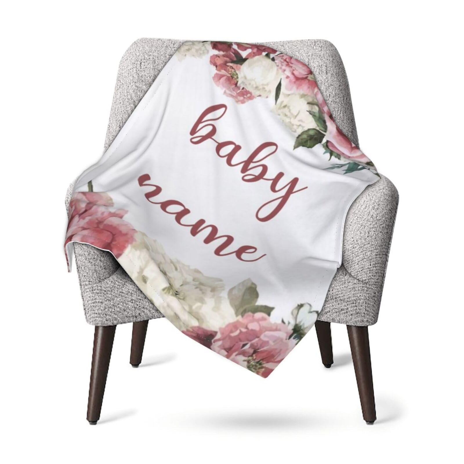 Custom Personalized Baby Blankets with Name - Floral Embroidered Newborn Blanket for Girls & Boys - Soft Swaddle & Toddler Gift for Baby Showers, Christening & Nursery Decor